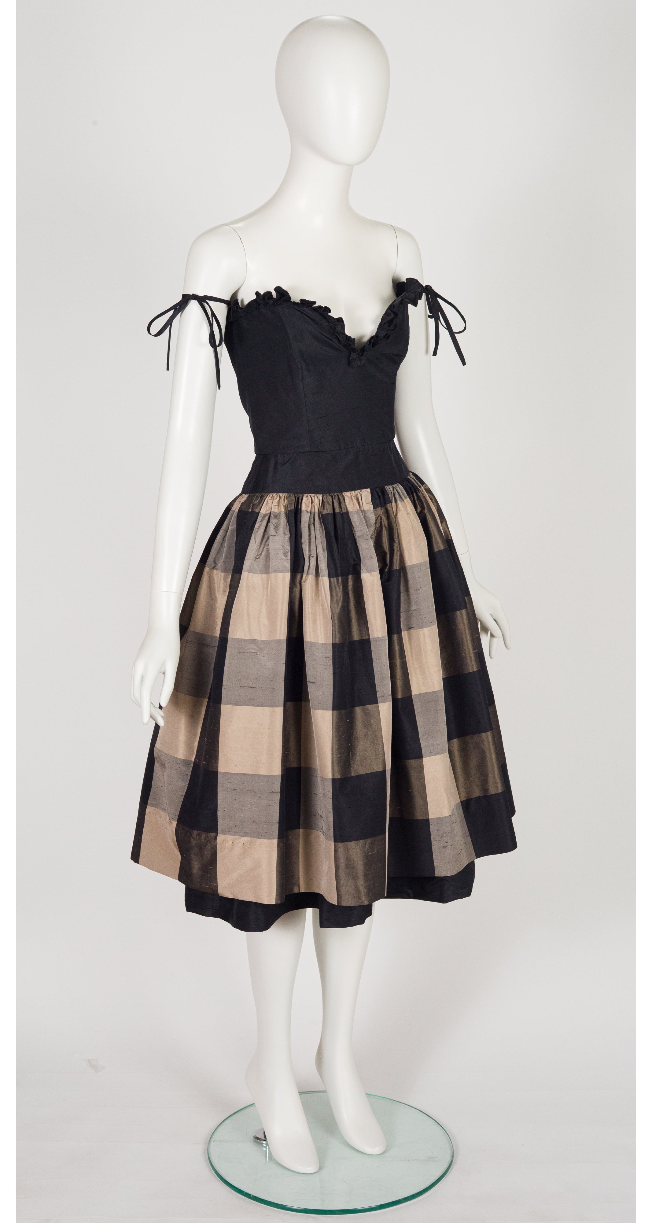 1982 S/S Plaid Silk Taffeta Bustier Party Dress