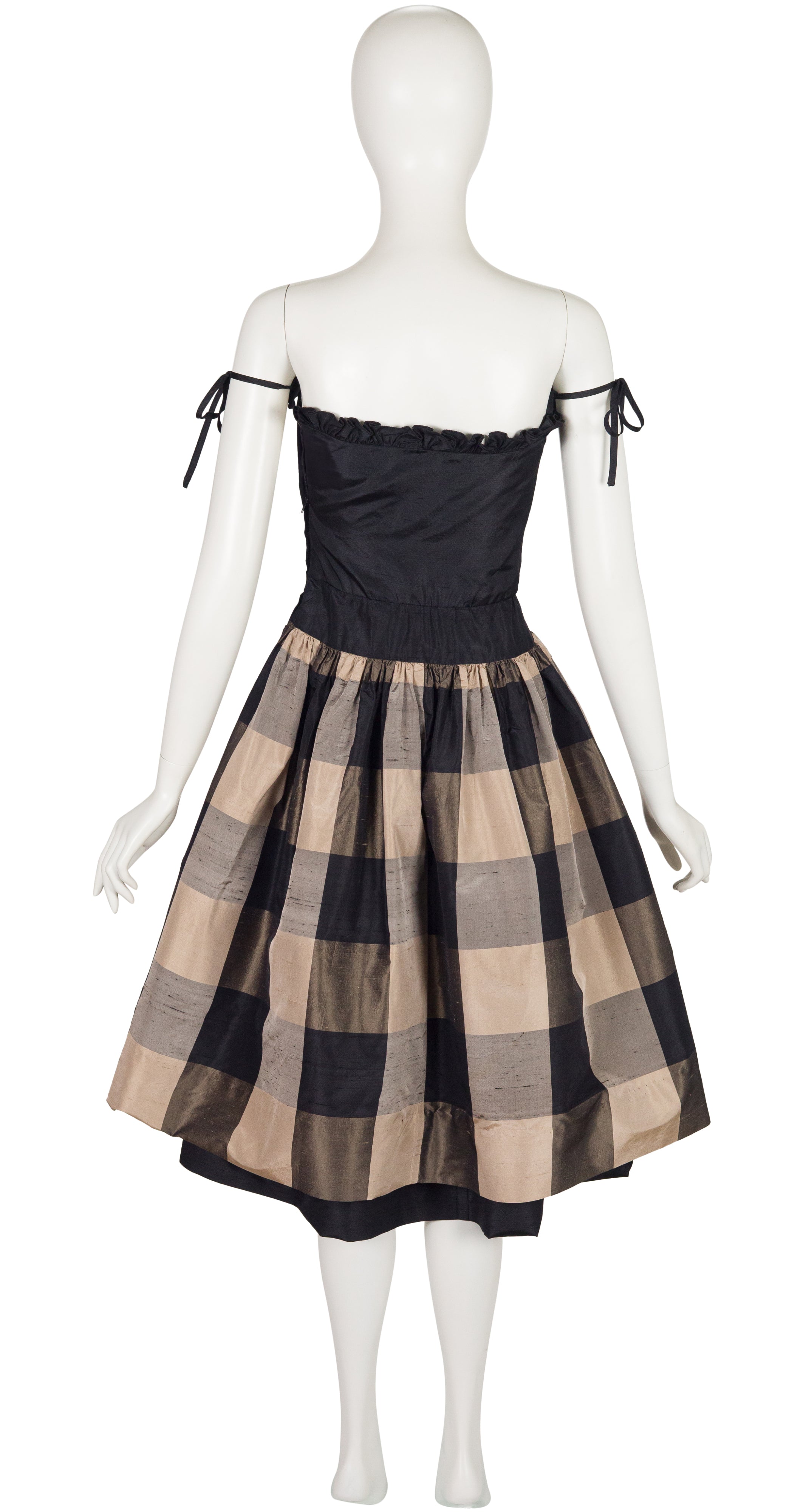 1982 S/S Plaid Silk Taffeta Bustier Party Dress
