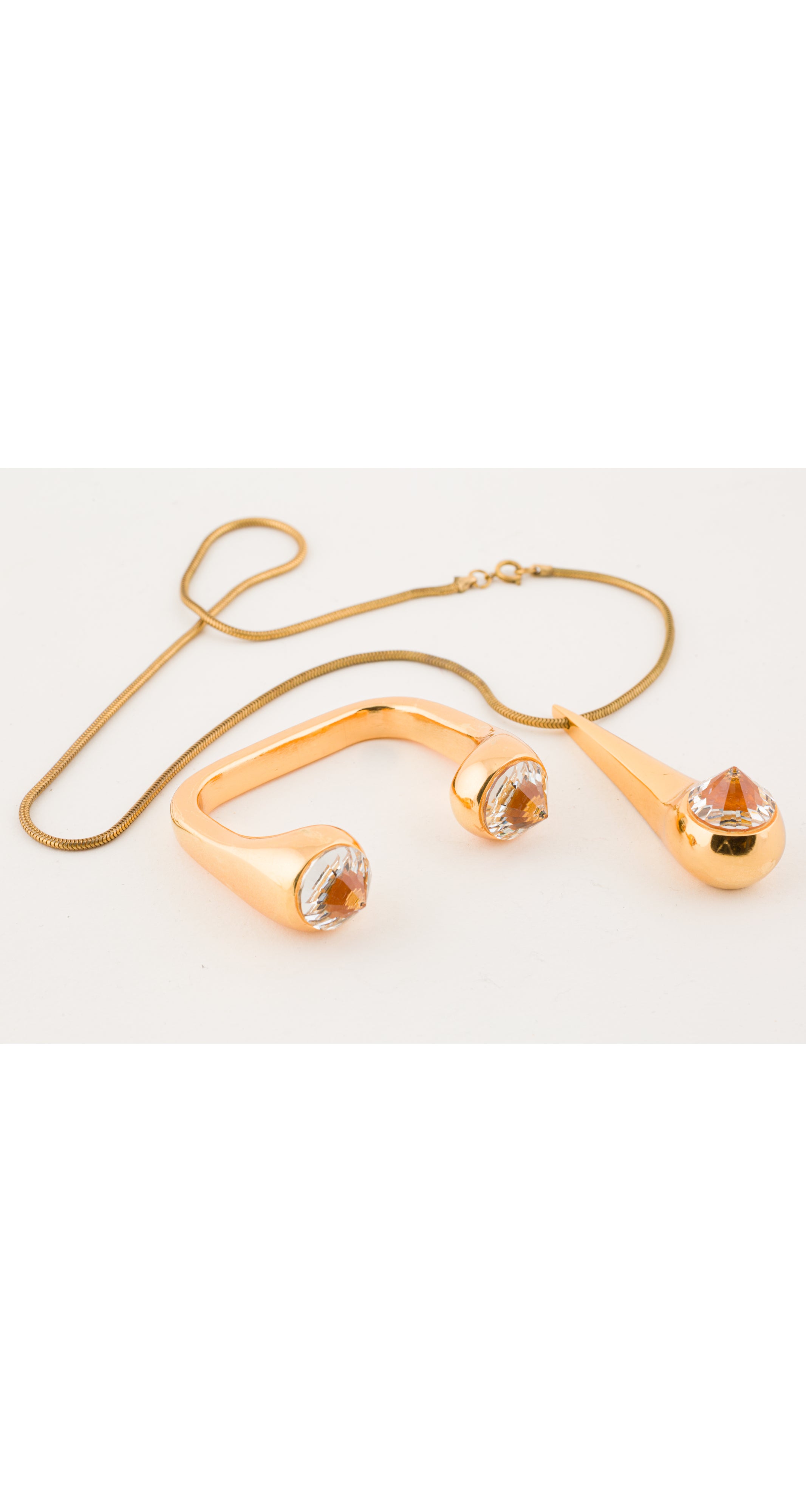 1980s Gold-Plated Faceted Glass Gemstone Jewelry Parure