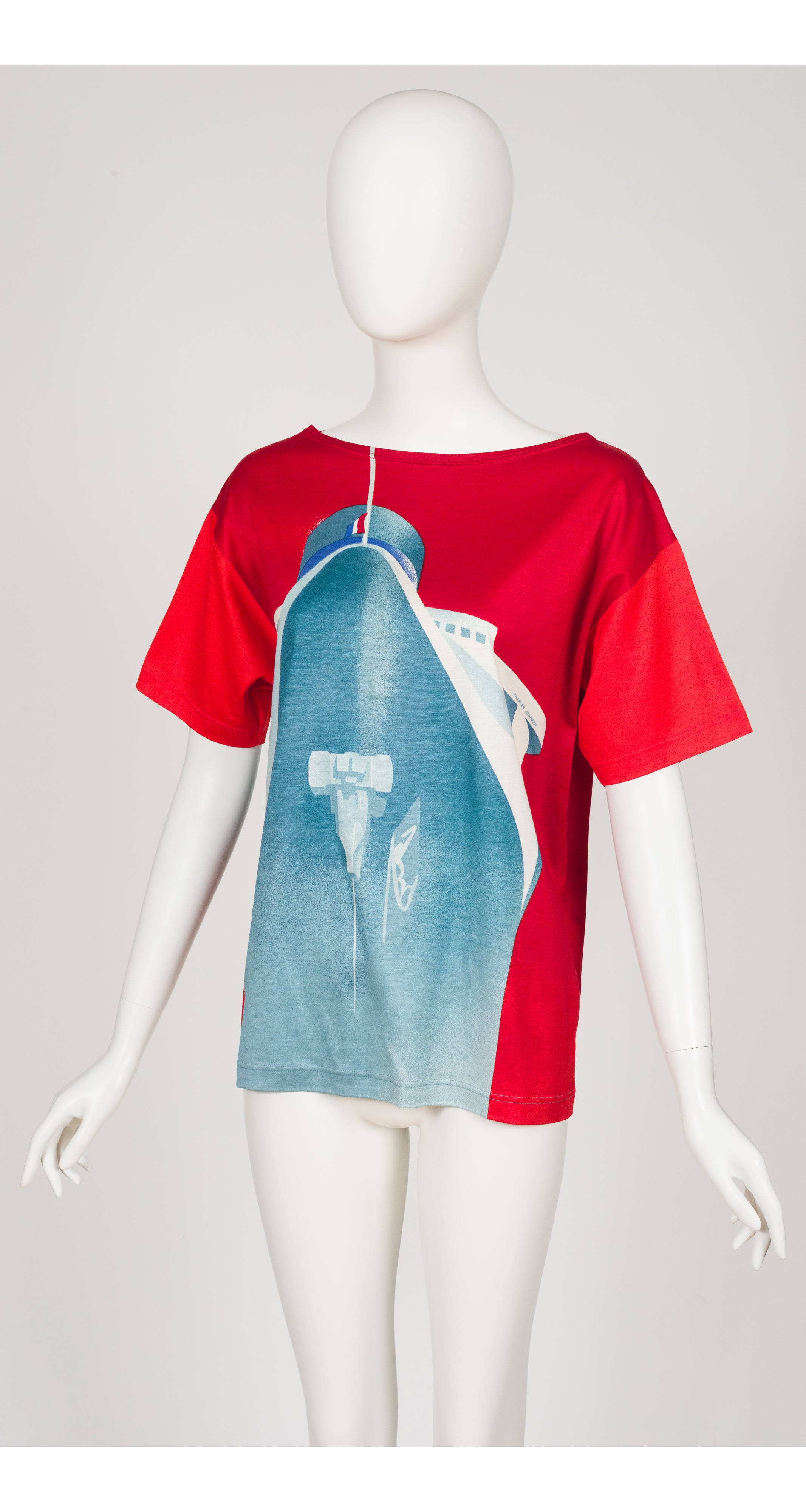 1980s Ship Graphic Red Cotton T-Shirt