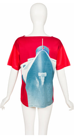 1980s Ship Graphic Red Cotton T-Shirt
