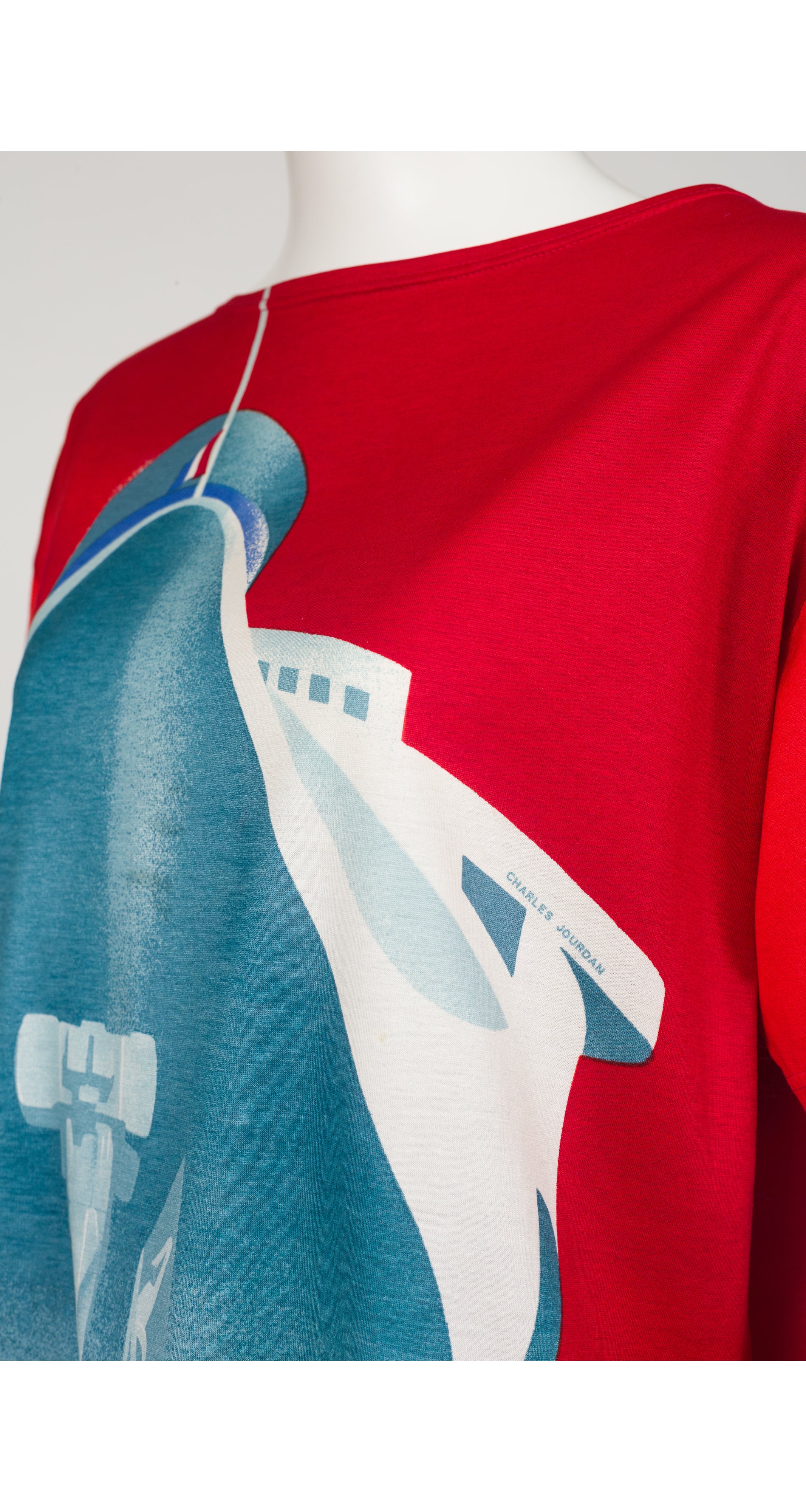1980s Ship Graphic Red Cotton T-Shirt