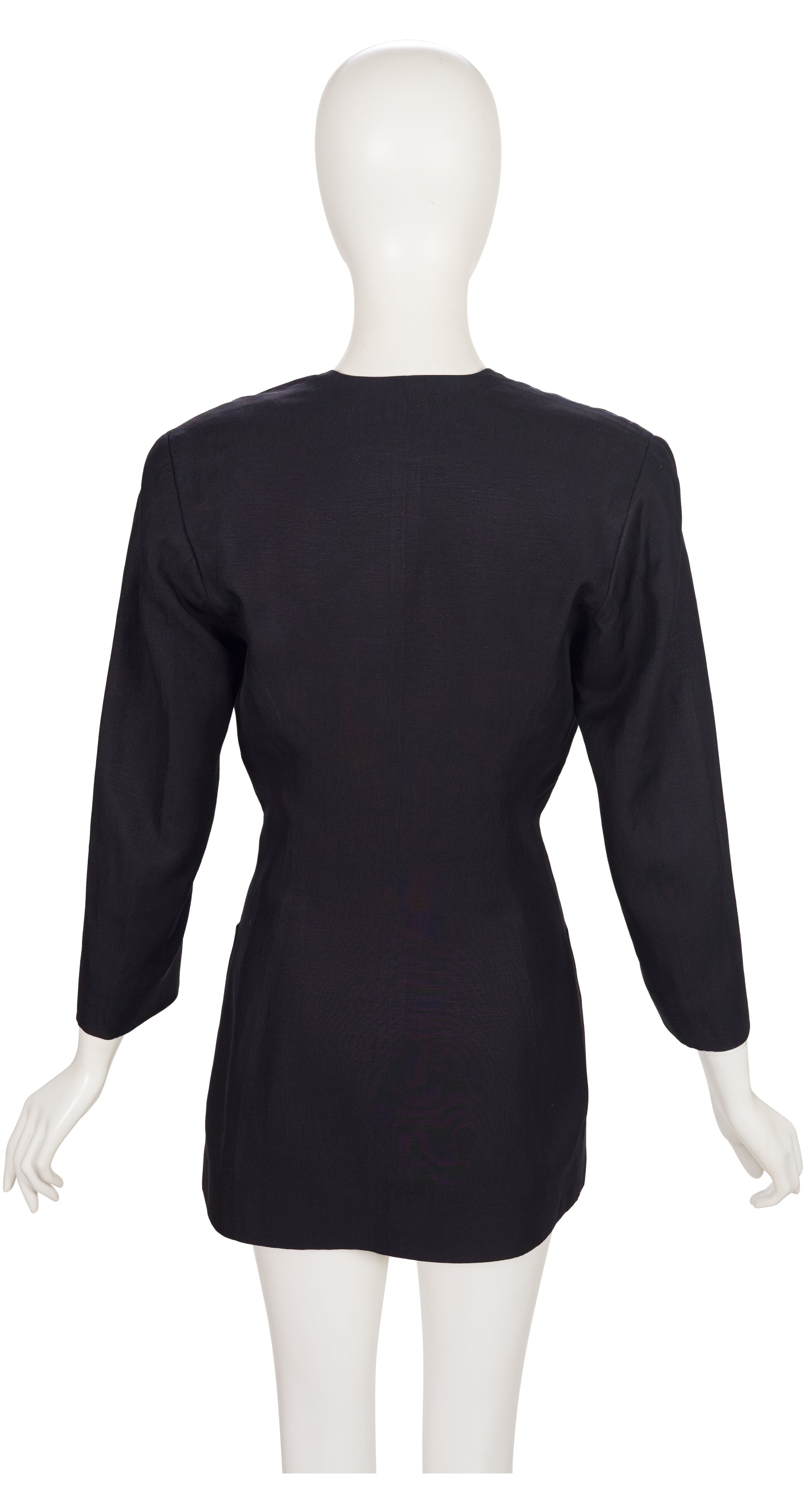 1990s Black Silk & Linen Plunge Neck Blazer