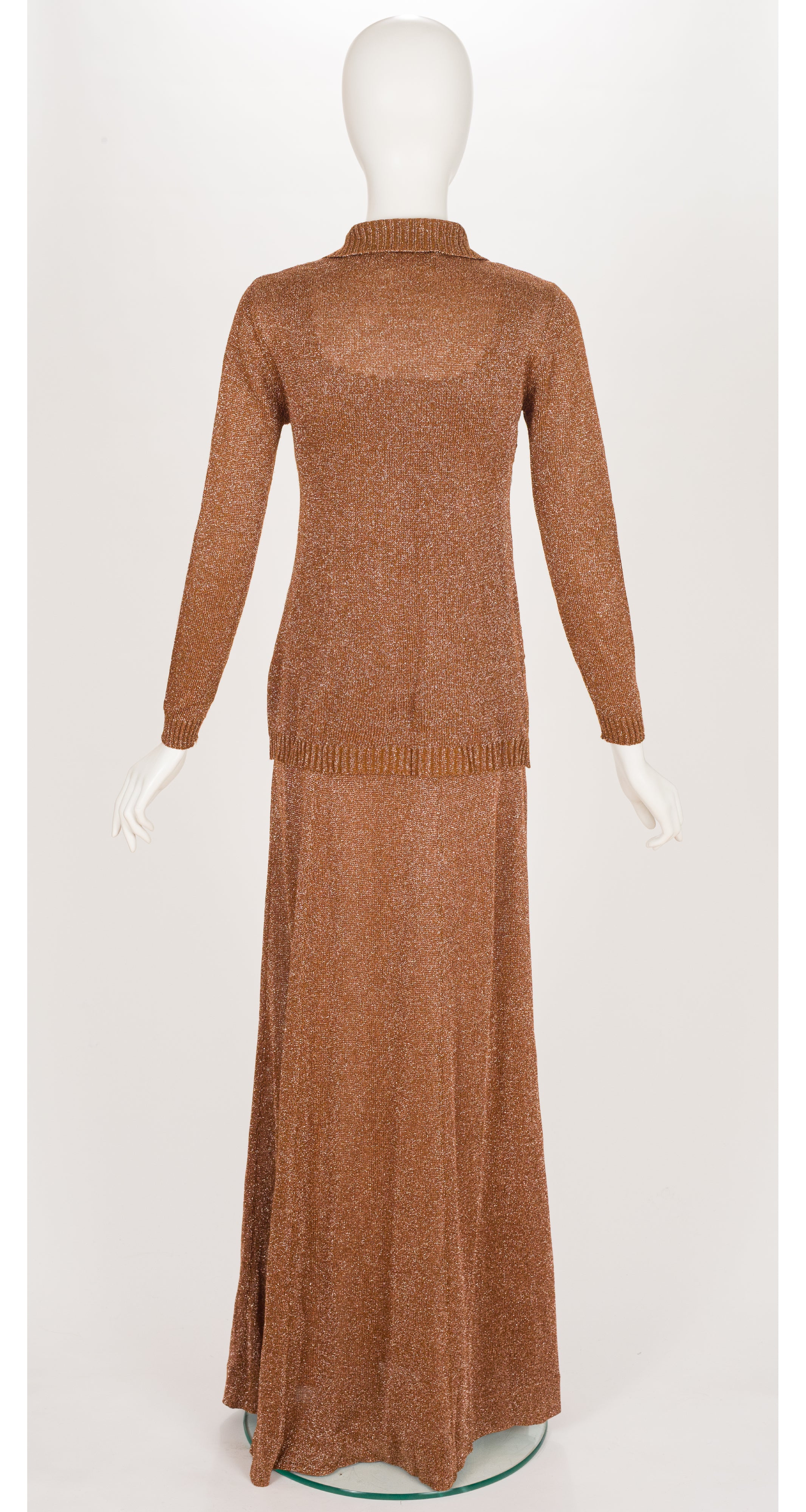 1970s Copper Lurex Knit Three-Piece Maxi Outfit