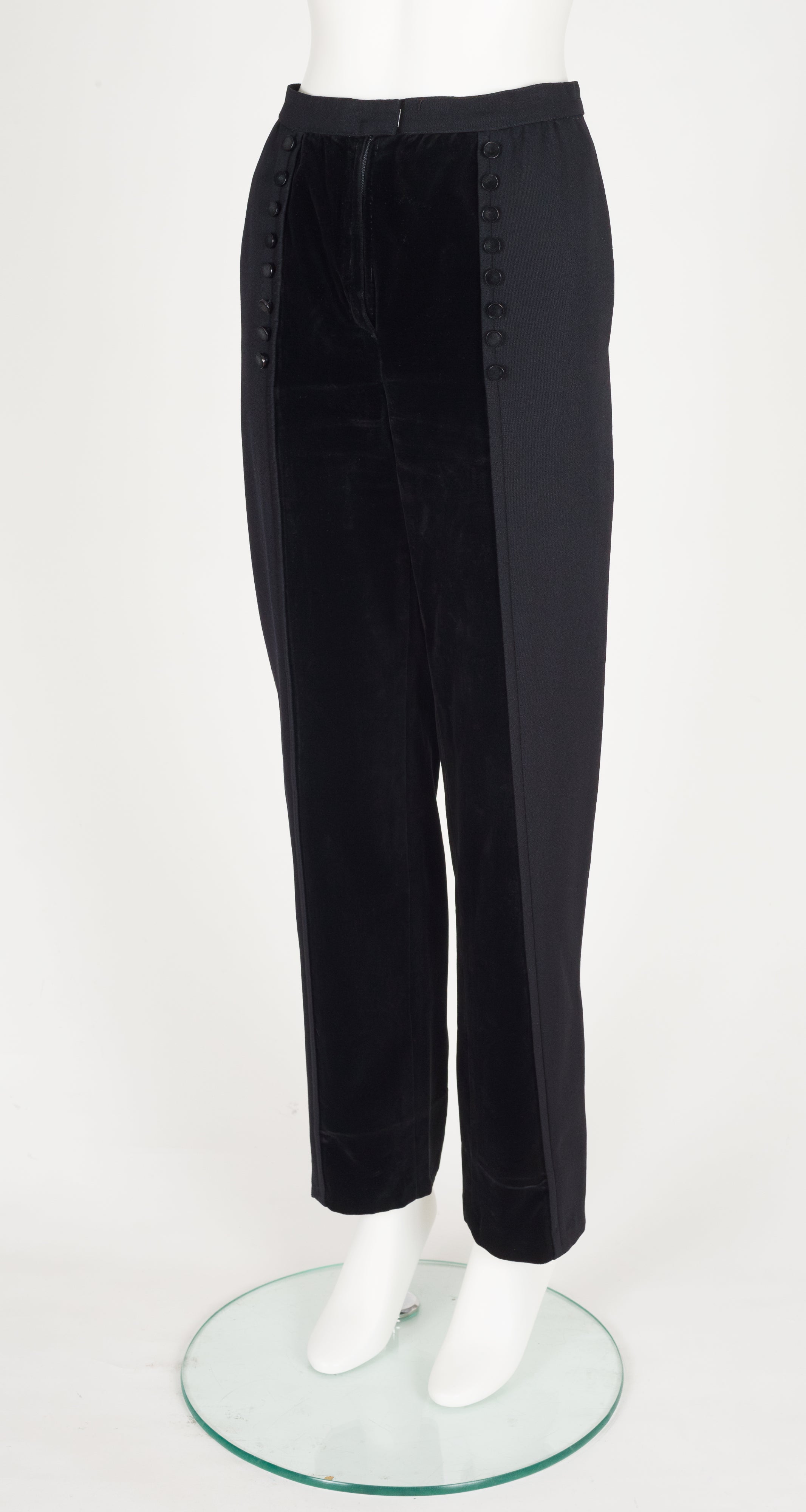 1980s Black Velvet & Wool Tuxedo Trousers