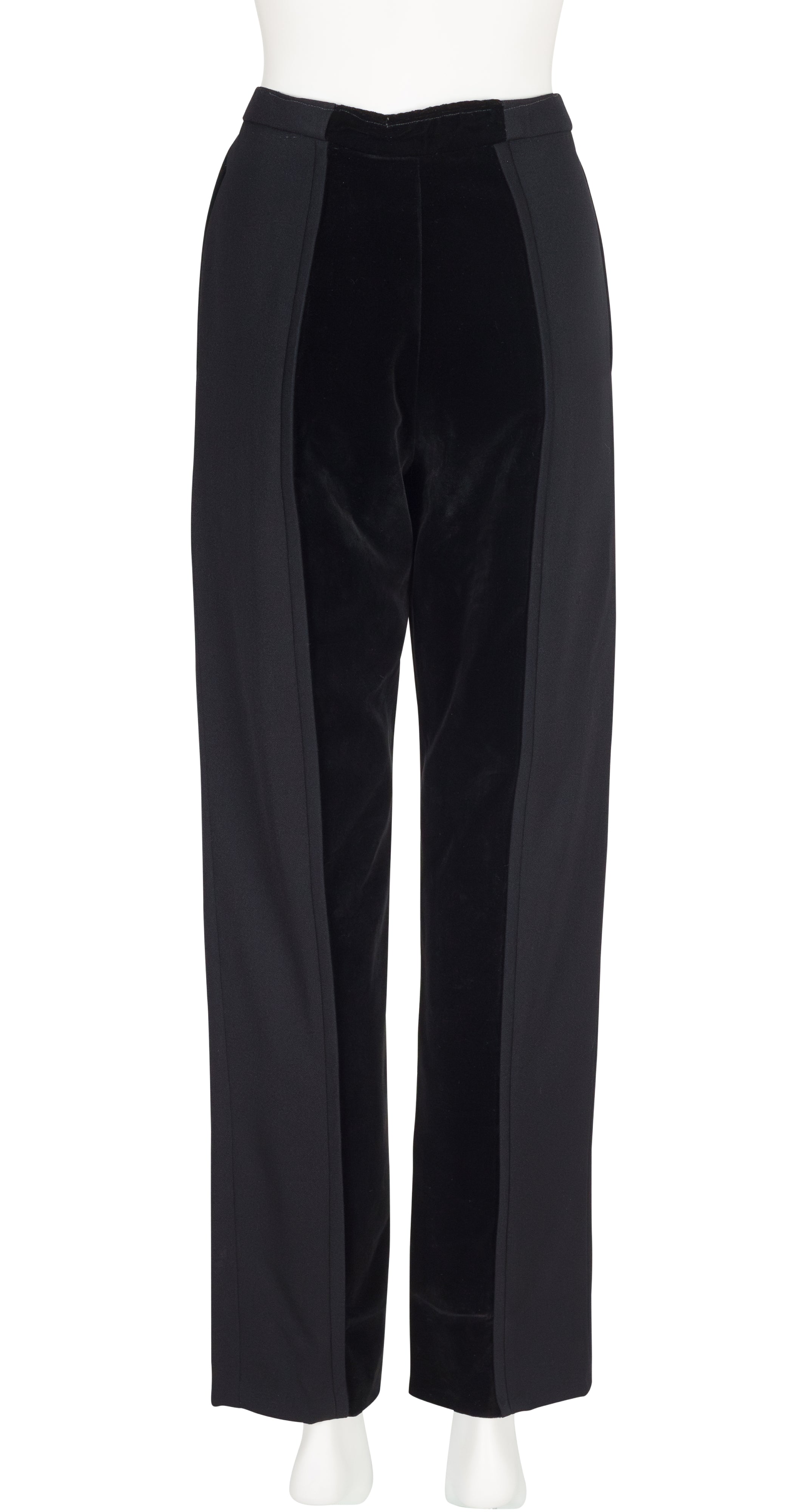 1980s Black Velvet & Wool Tuxedo Trousers