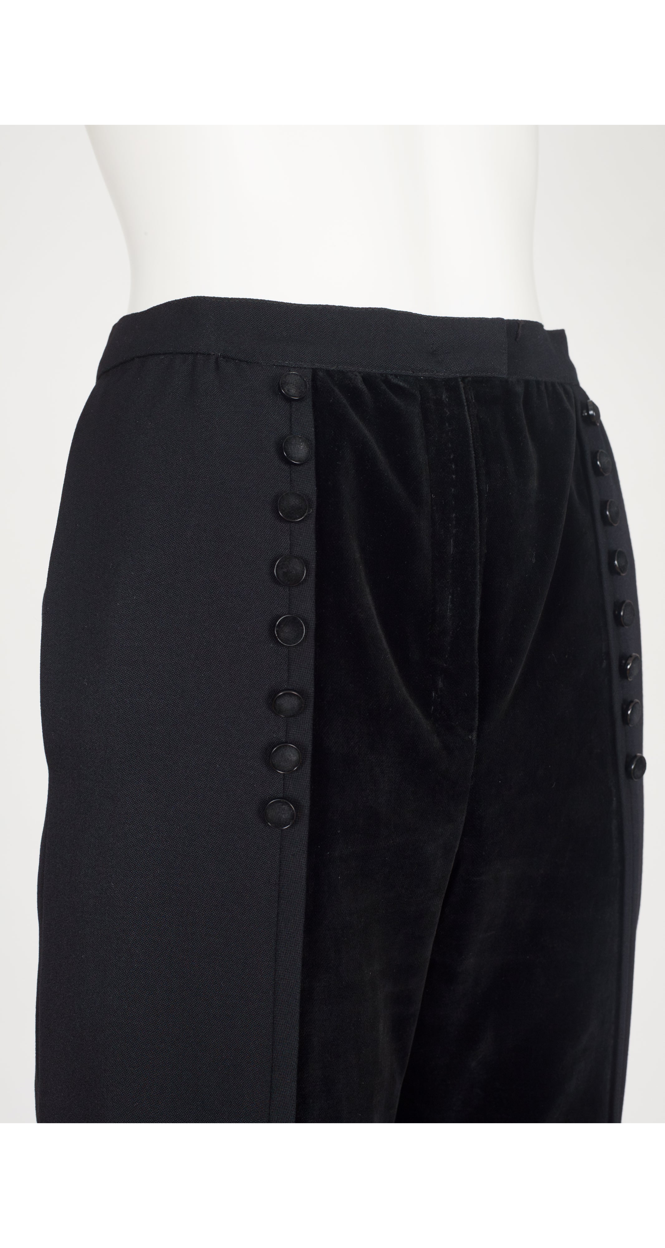 1980s Black Velvet & Wool Tuxedo Trousers
