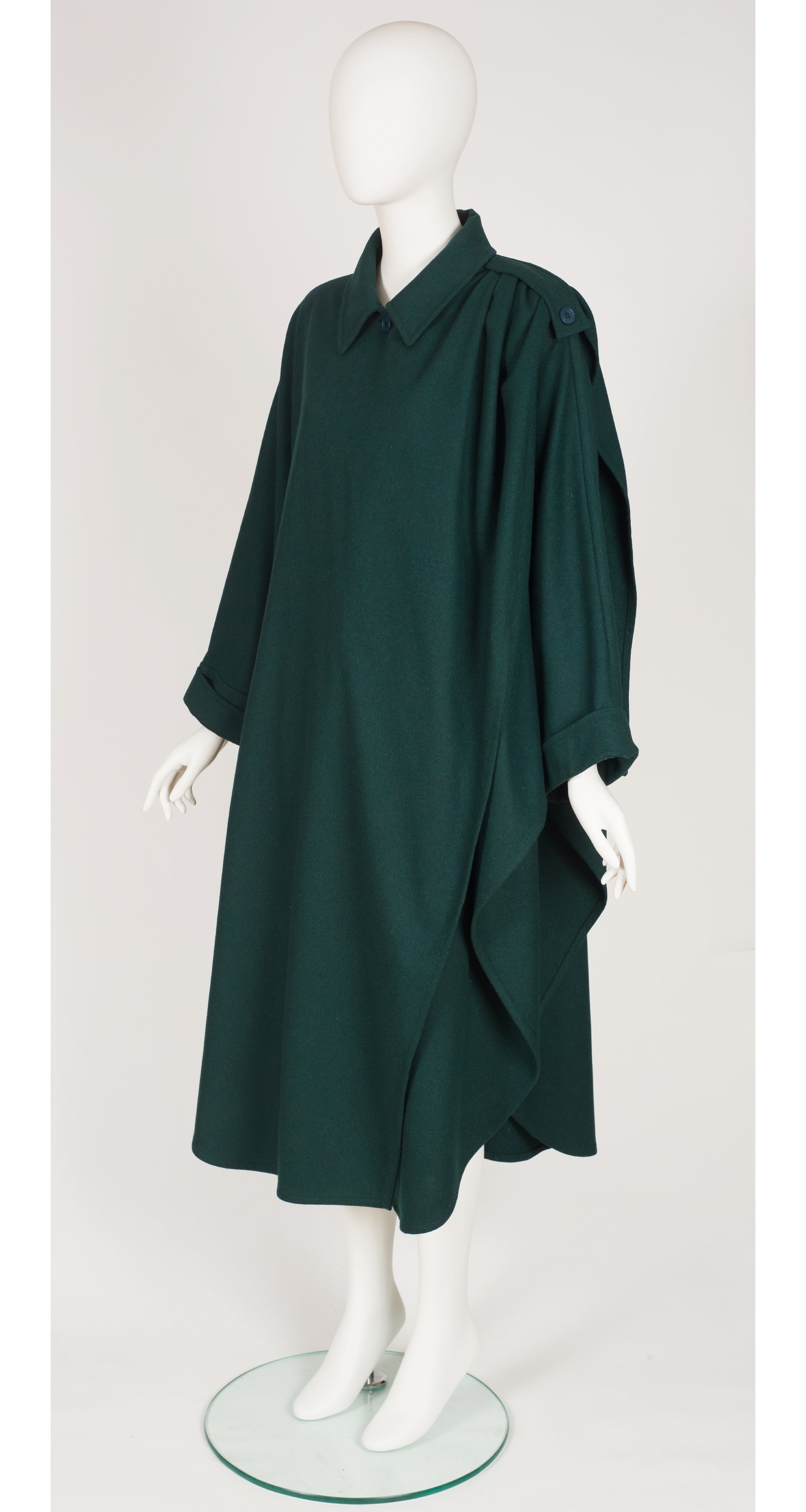 1980s Forest Green Wool Collared Cape Coat