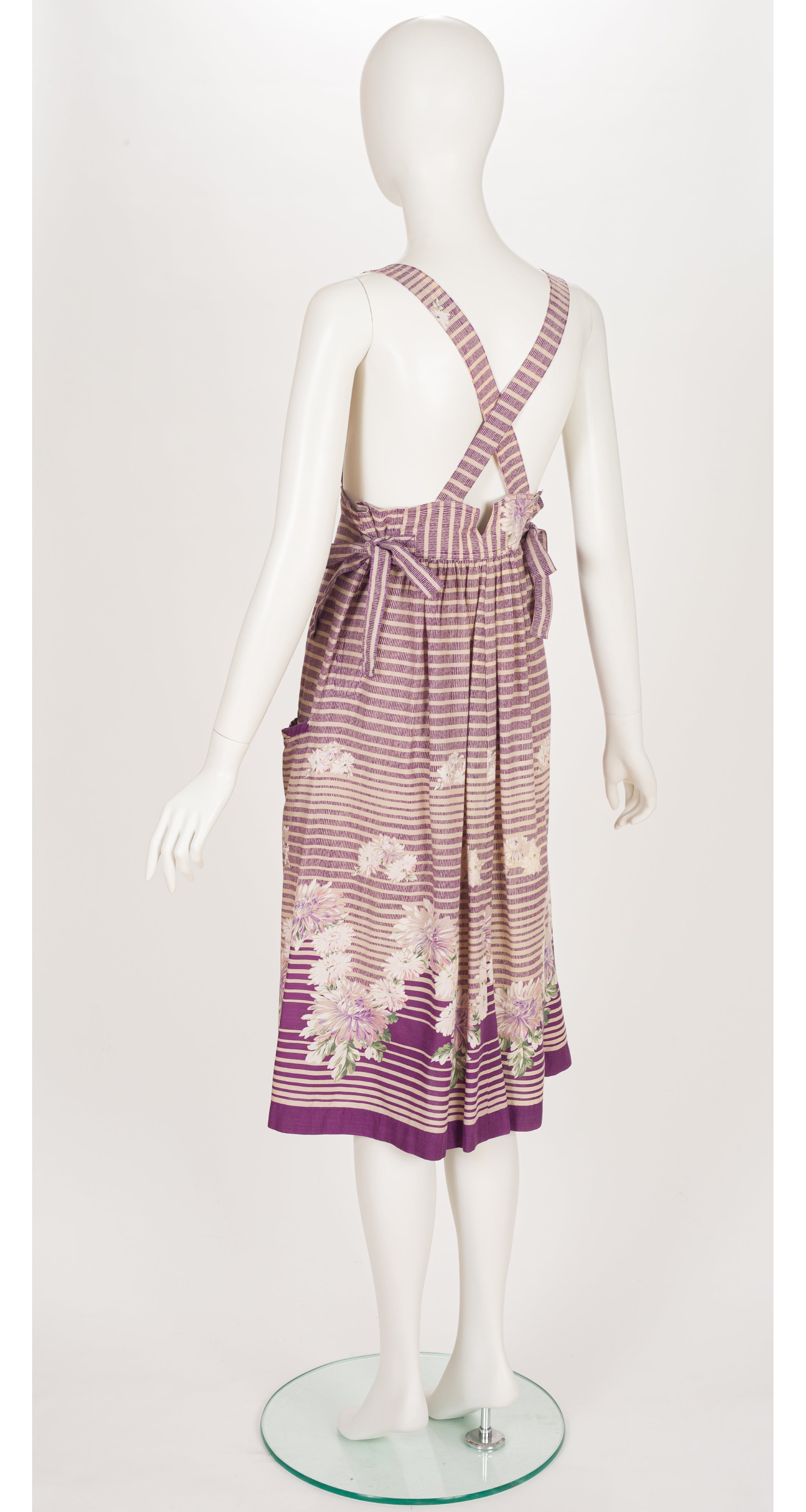 1976 S/S Floral Striped Cotton Convertible Apron Dress
