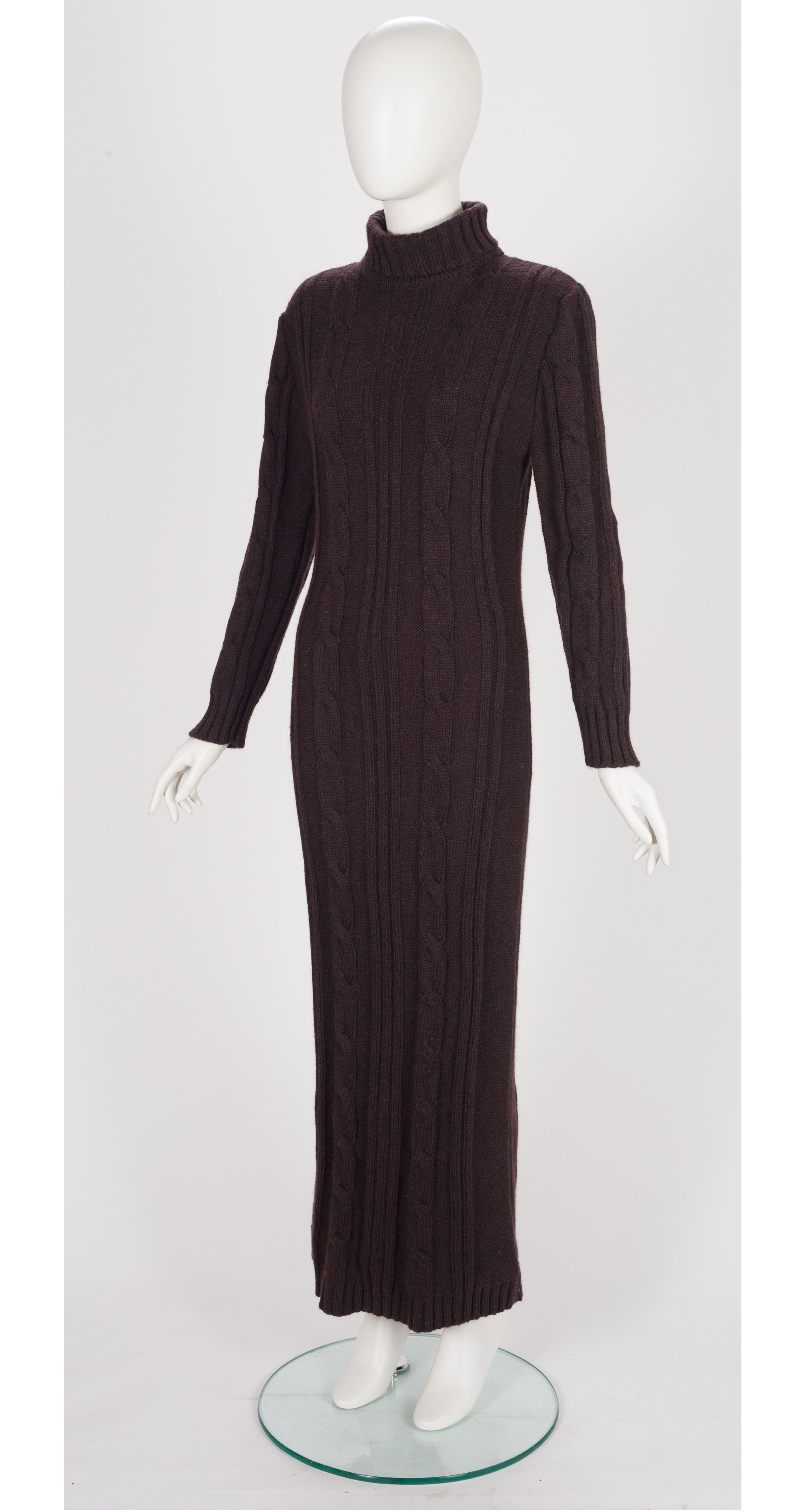2001-02 F/W Brown Merino Wool Cable Knit Turtleneck Maxi Dress