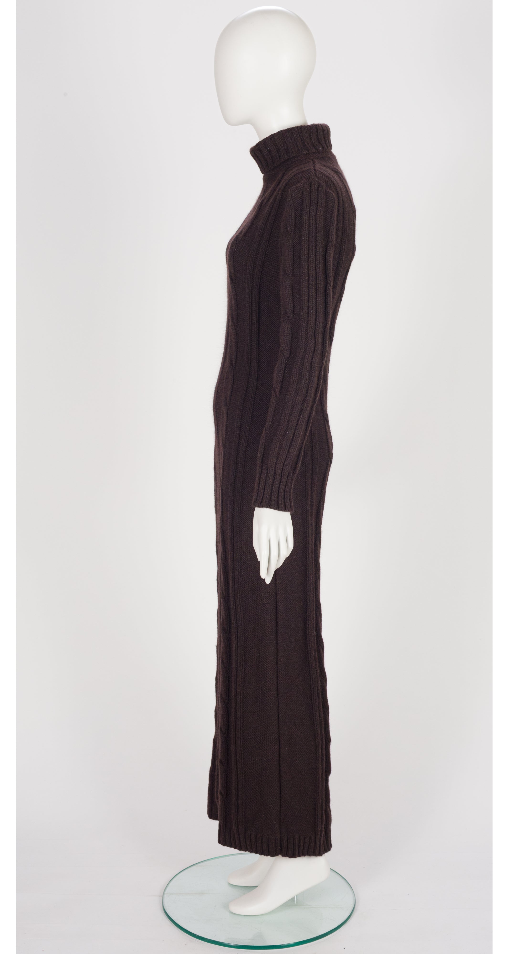 2001-02 F/W Brown Merino Wool Cable Knit Turtleneck Maxi Dress