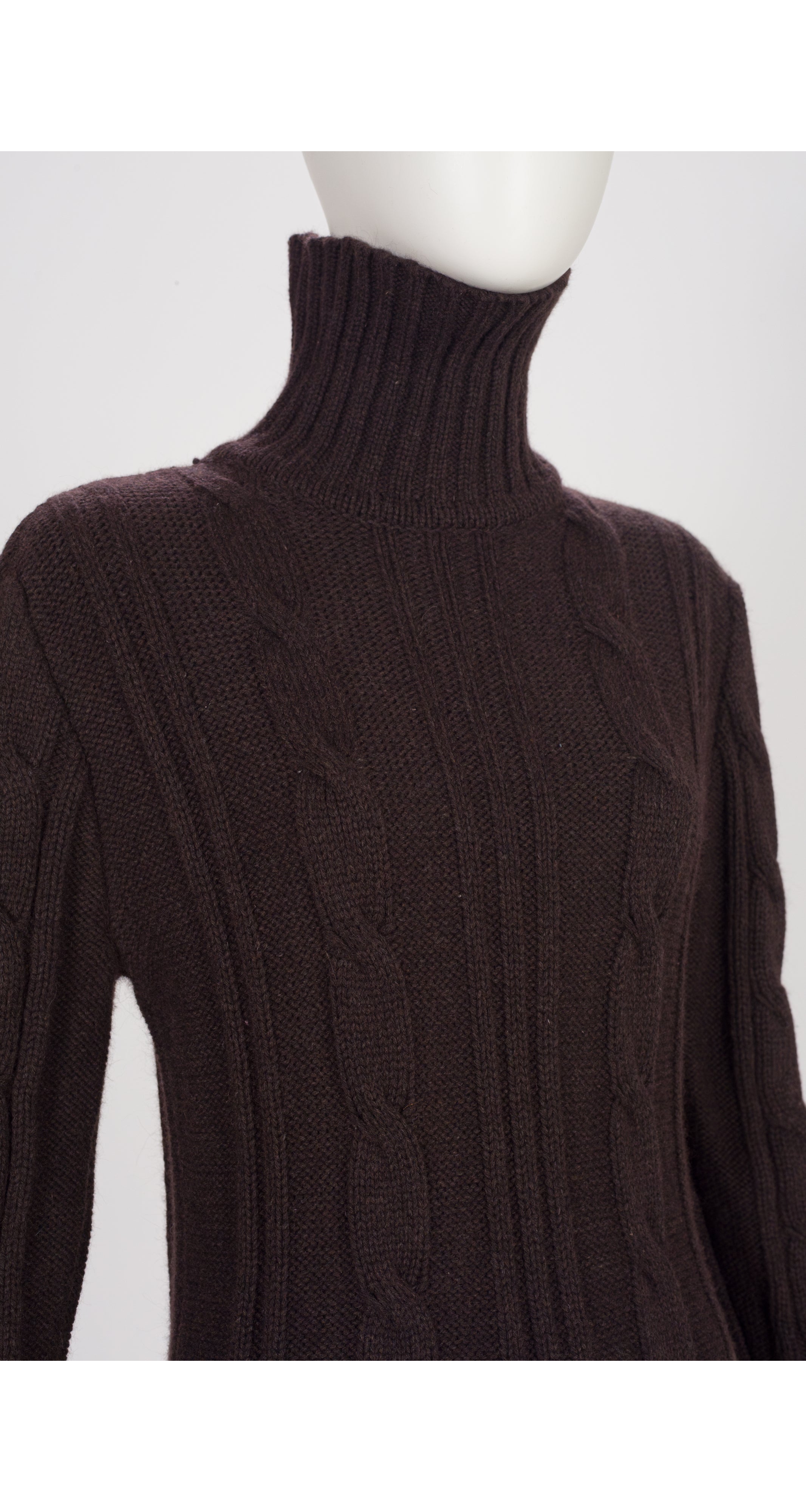 2001-02 F/W Brown Merino Wool Cable Knit Turtleneck Maxi Dress