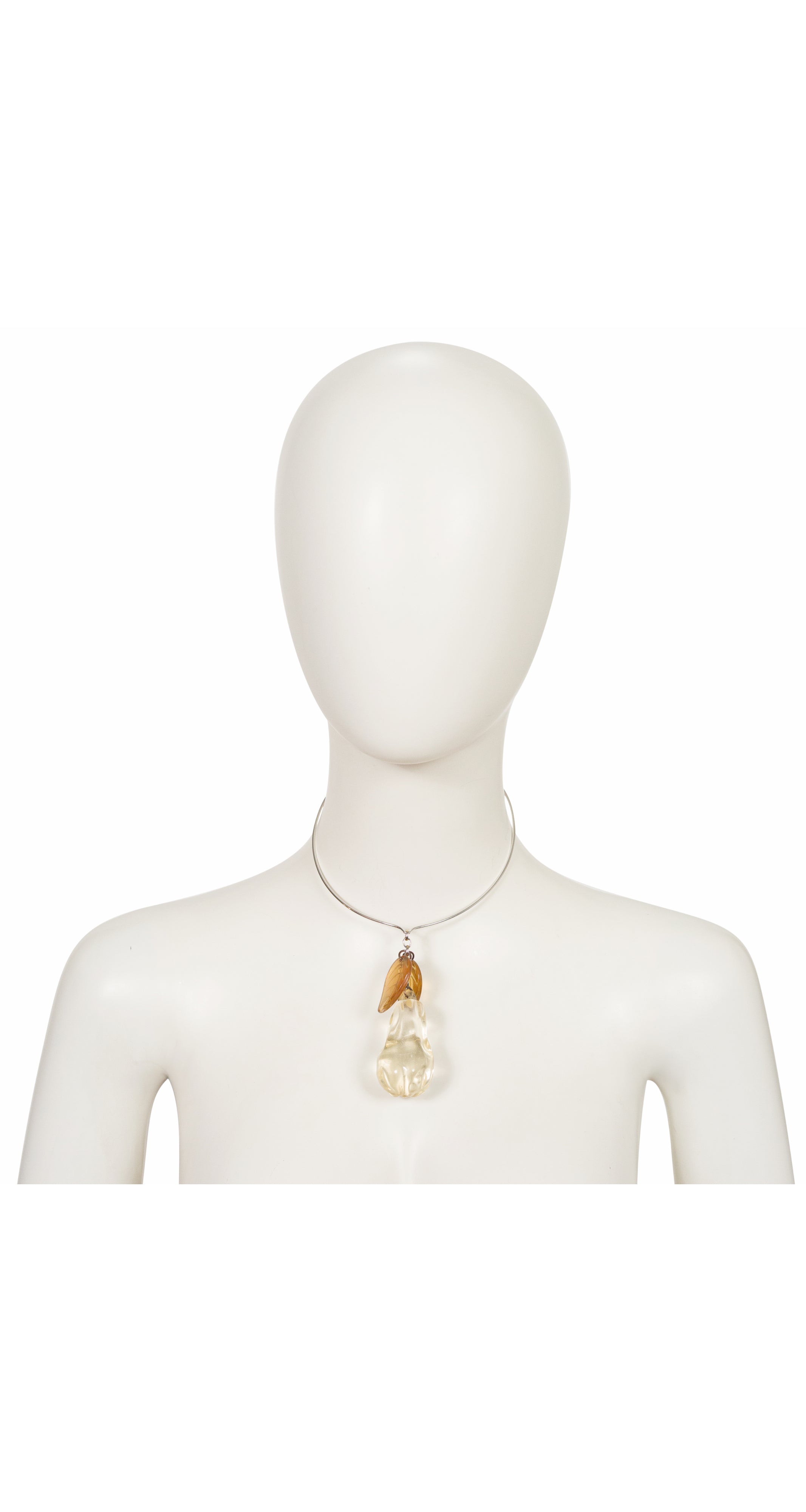 1970s Sterling Silver & Resin Pear Torque Collar Necklace