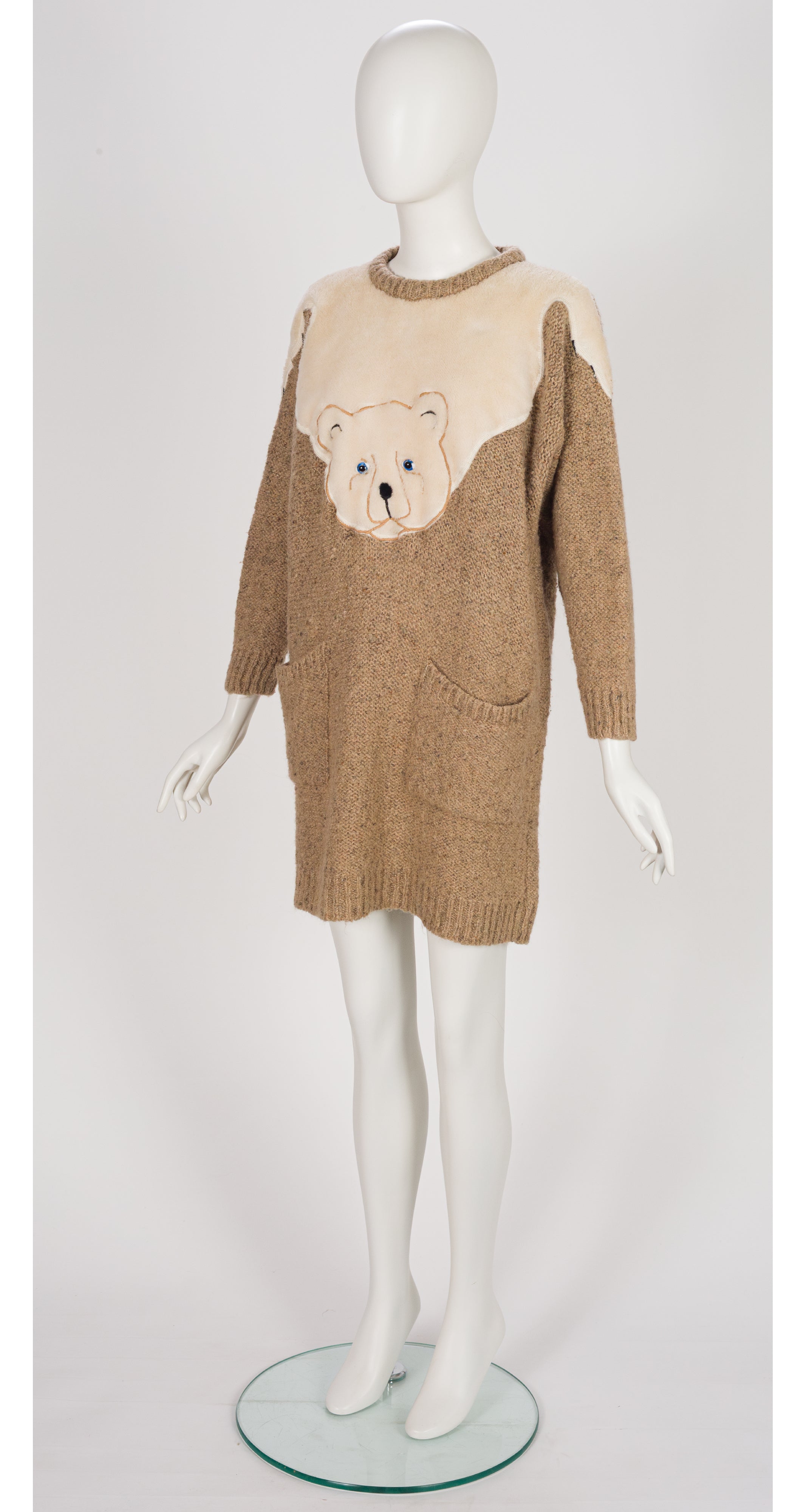 1980s Polar Bear Appliqué Beige Wool Sweater Dress