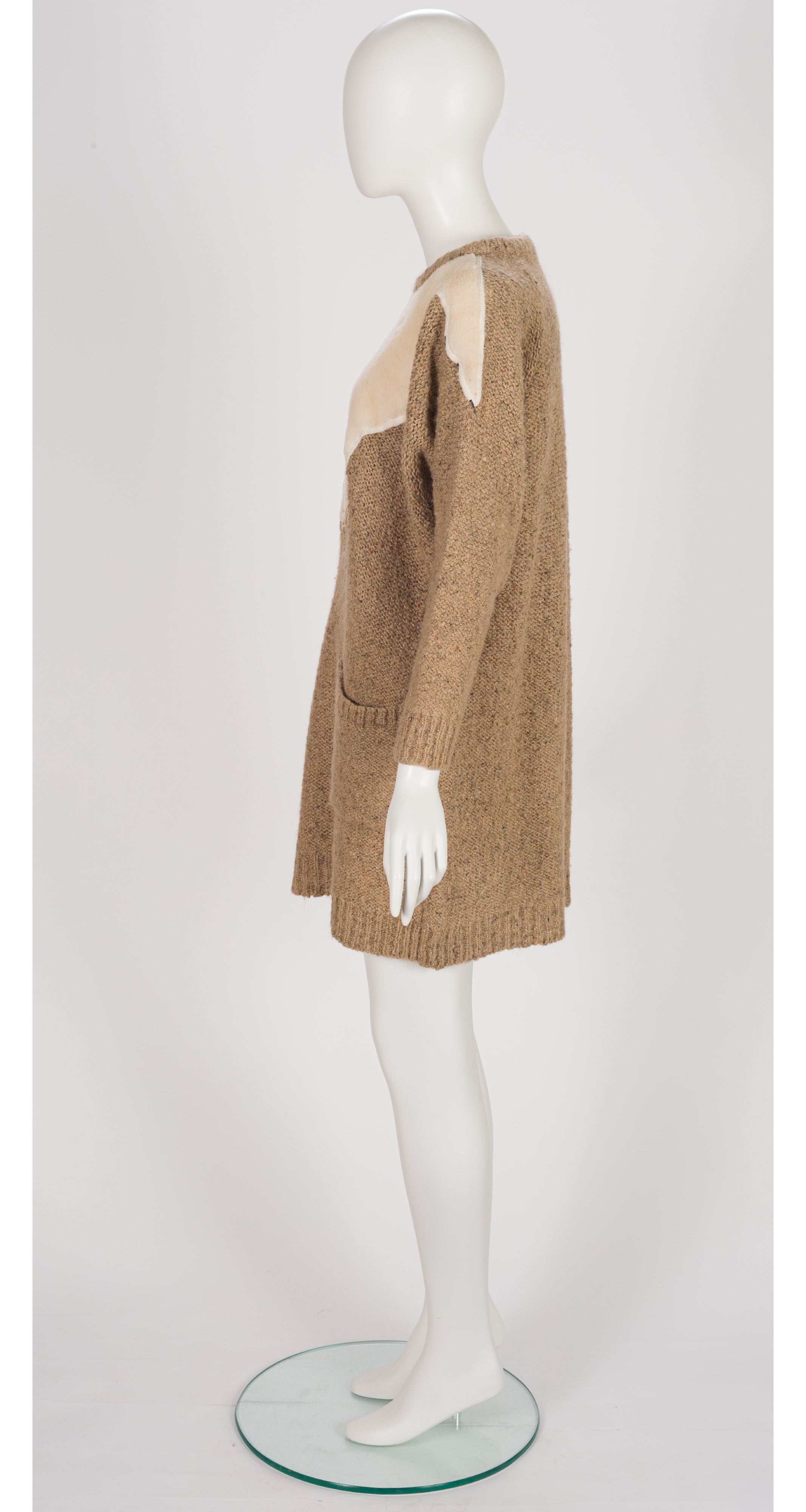 1980s Polar Bear Appliqué Beige Wool Sweater Dress