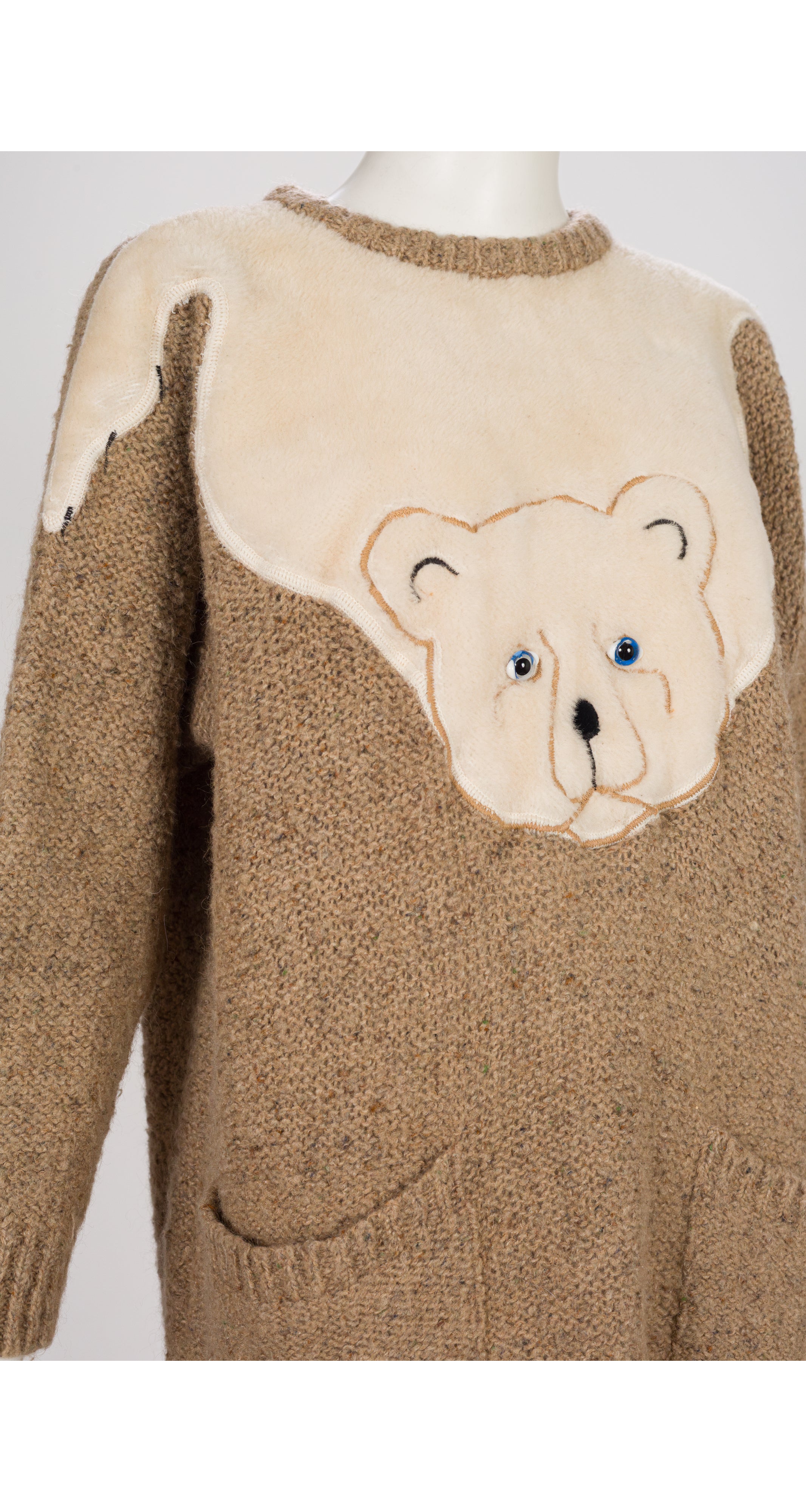1980s Polar Bear Appliqué Beige Wool Sweater Dress