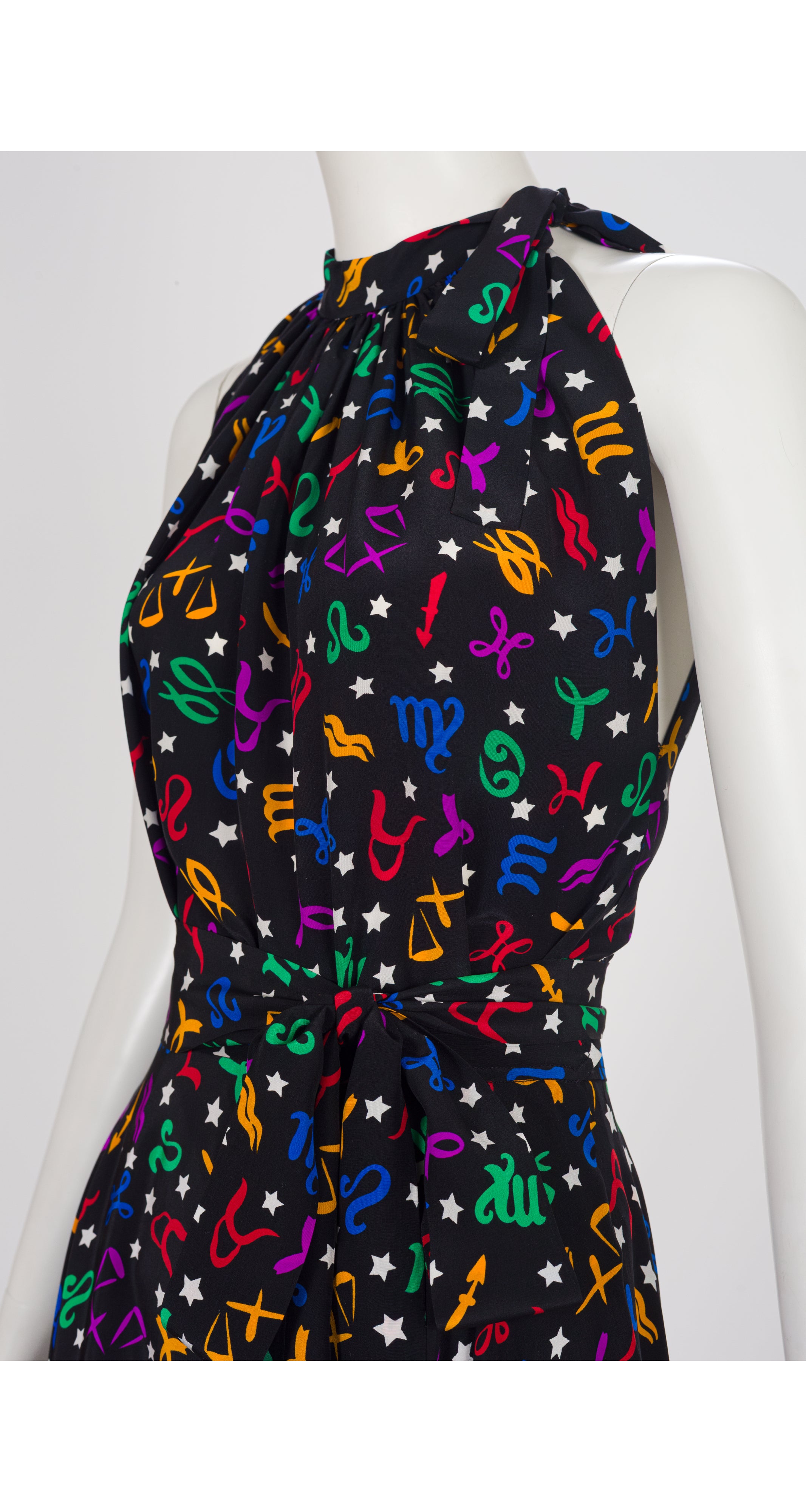 1982 S/S Zodiac Sign Black Silk Top & Maxi Skirt Set