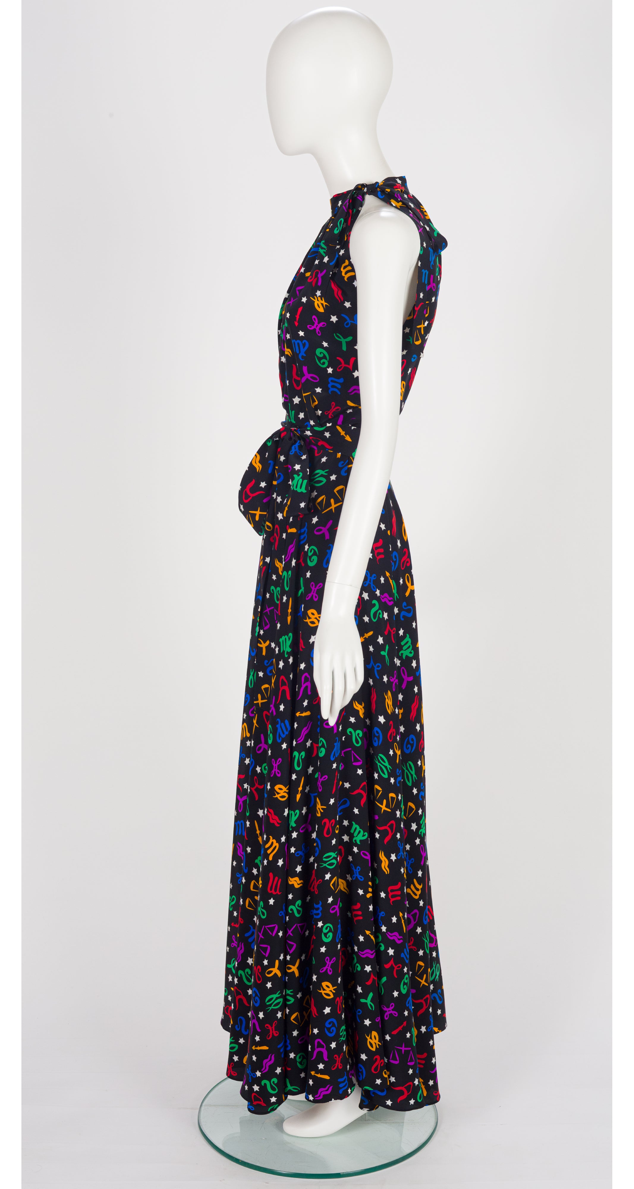 1982 S/S Zodiac Sign Black Silk Top & Maxi Skirt Set