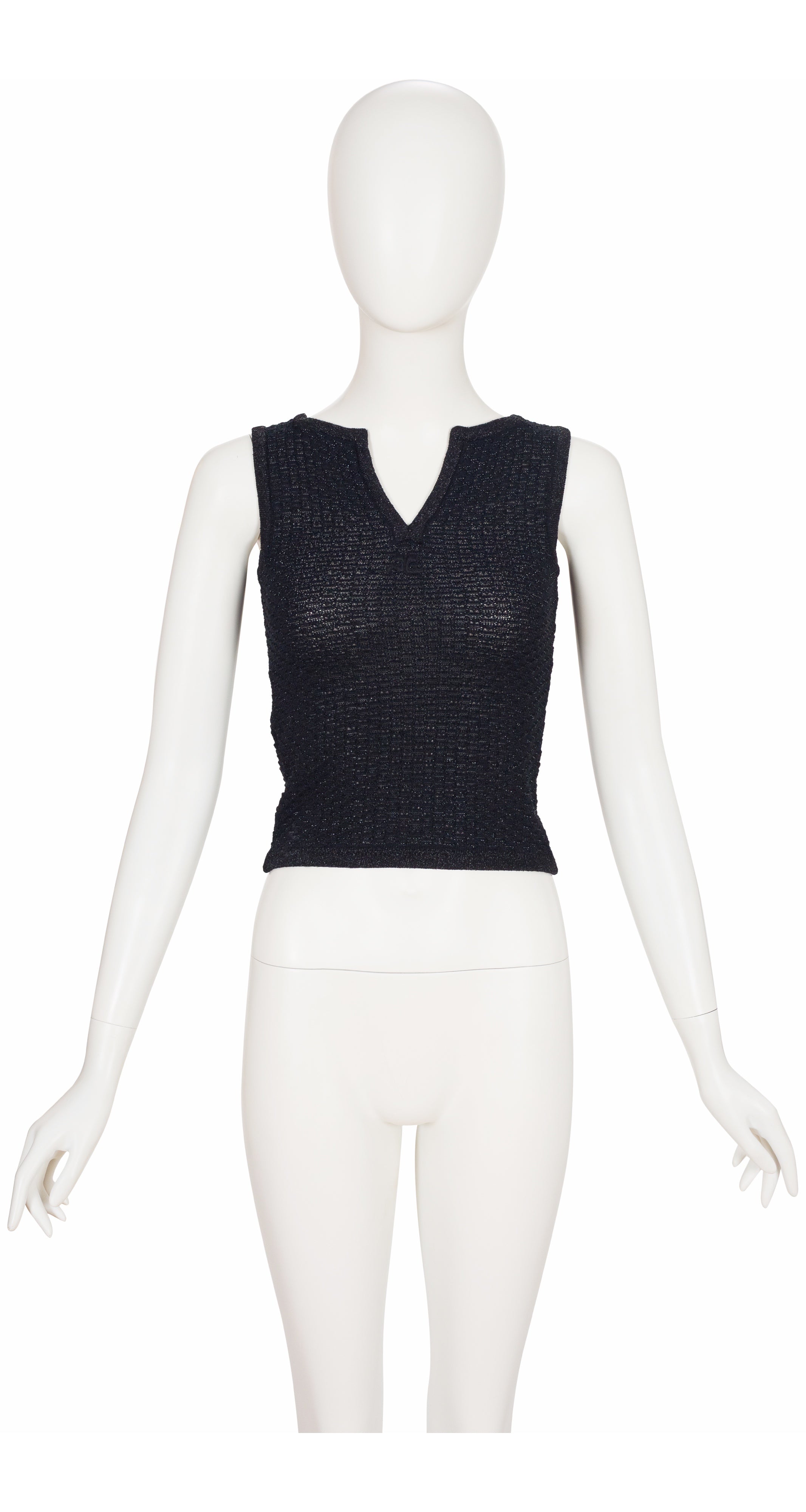 1970s Logo Lurex Black Knit Sleeveless Top