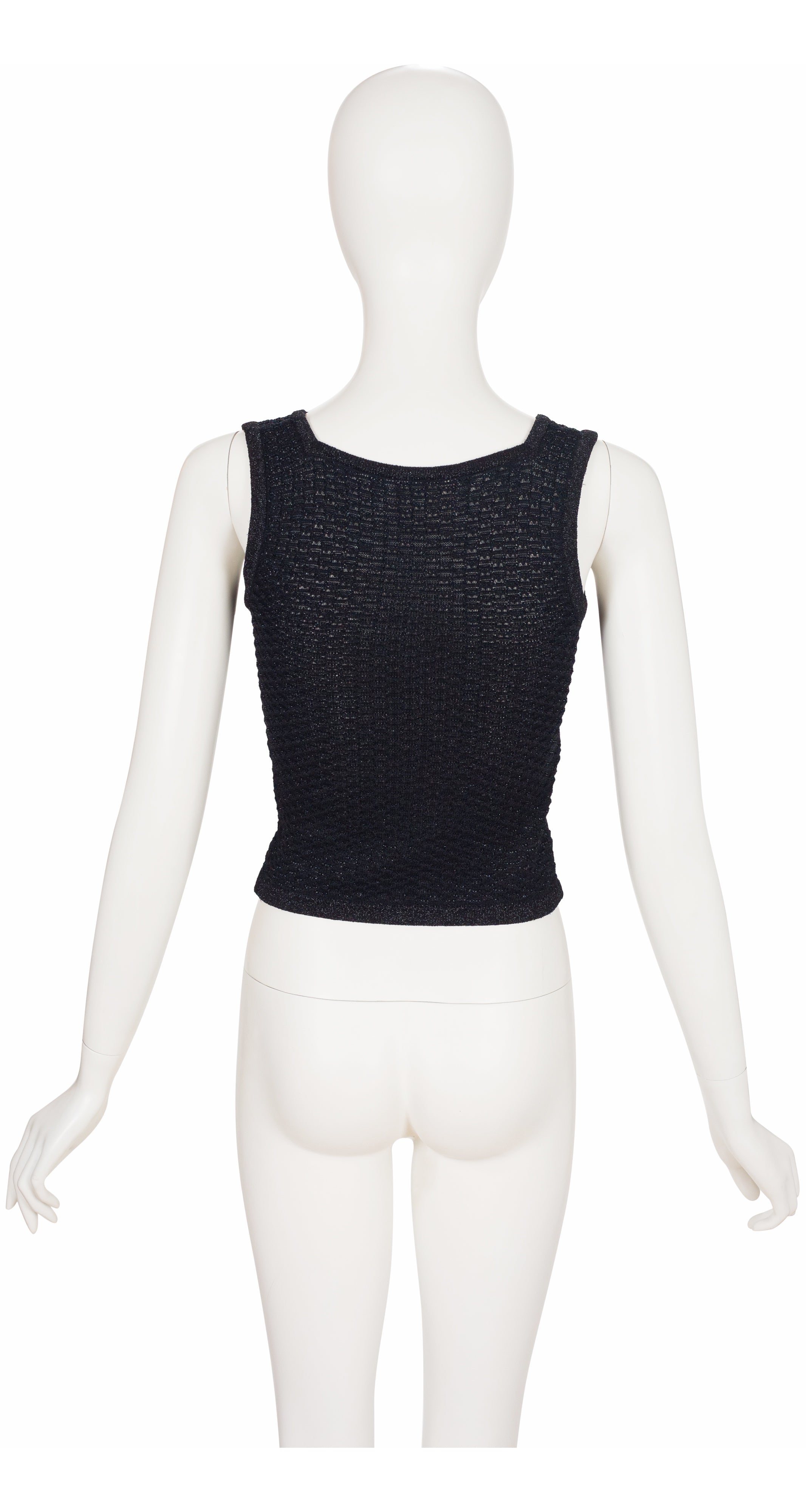 1970s Logo Lurex Black Knit Sleeveless Top