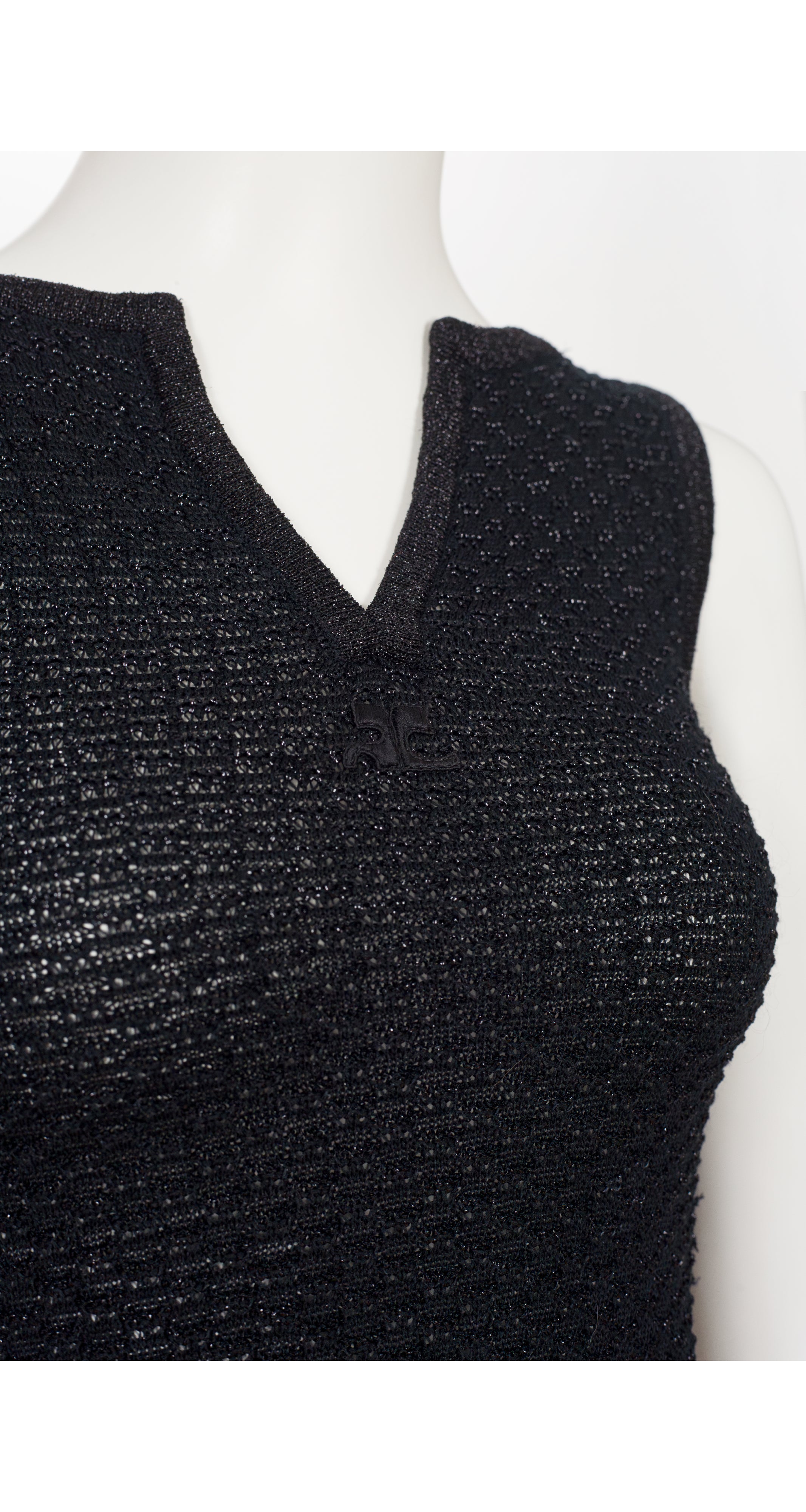 1970s Logo Lurex Black Knit Sleeveless Top