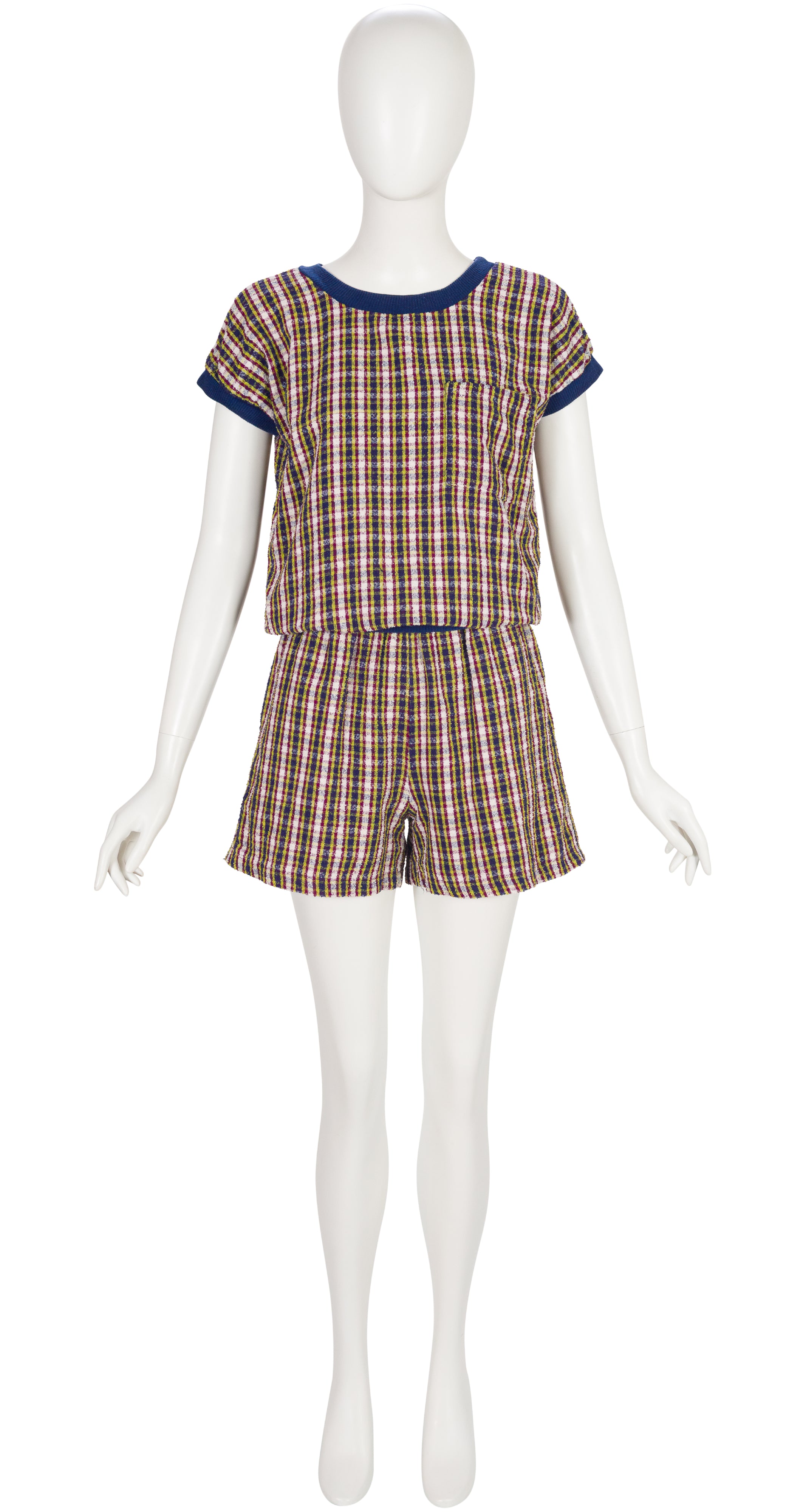 1977 S/S Plaid Cotton Bouclé Shorts Set