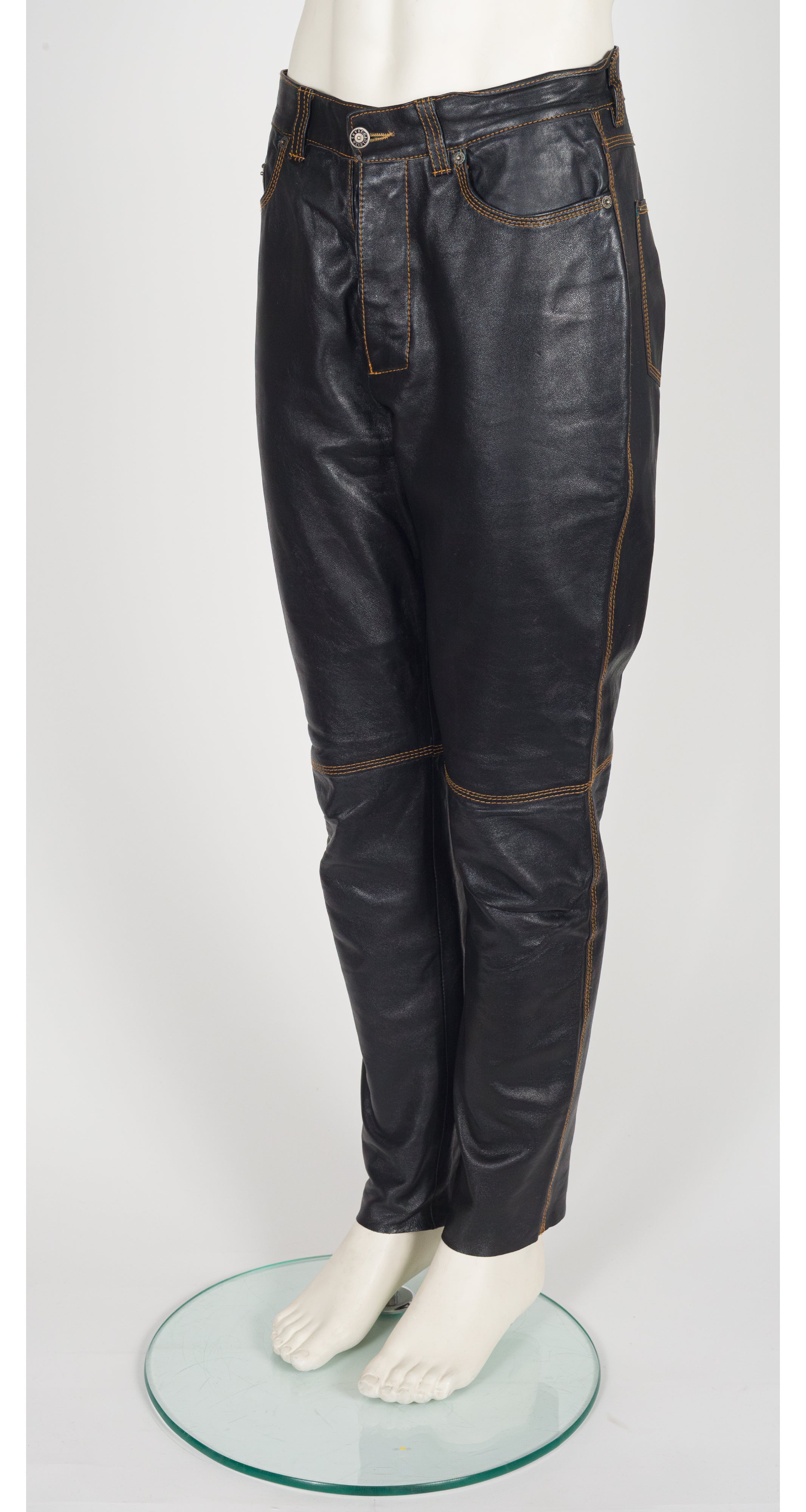 1990s Men's Black Leather Sheepskin Jacket & Pant Set