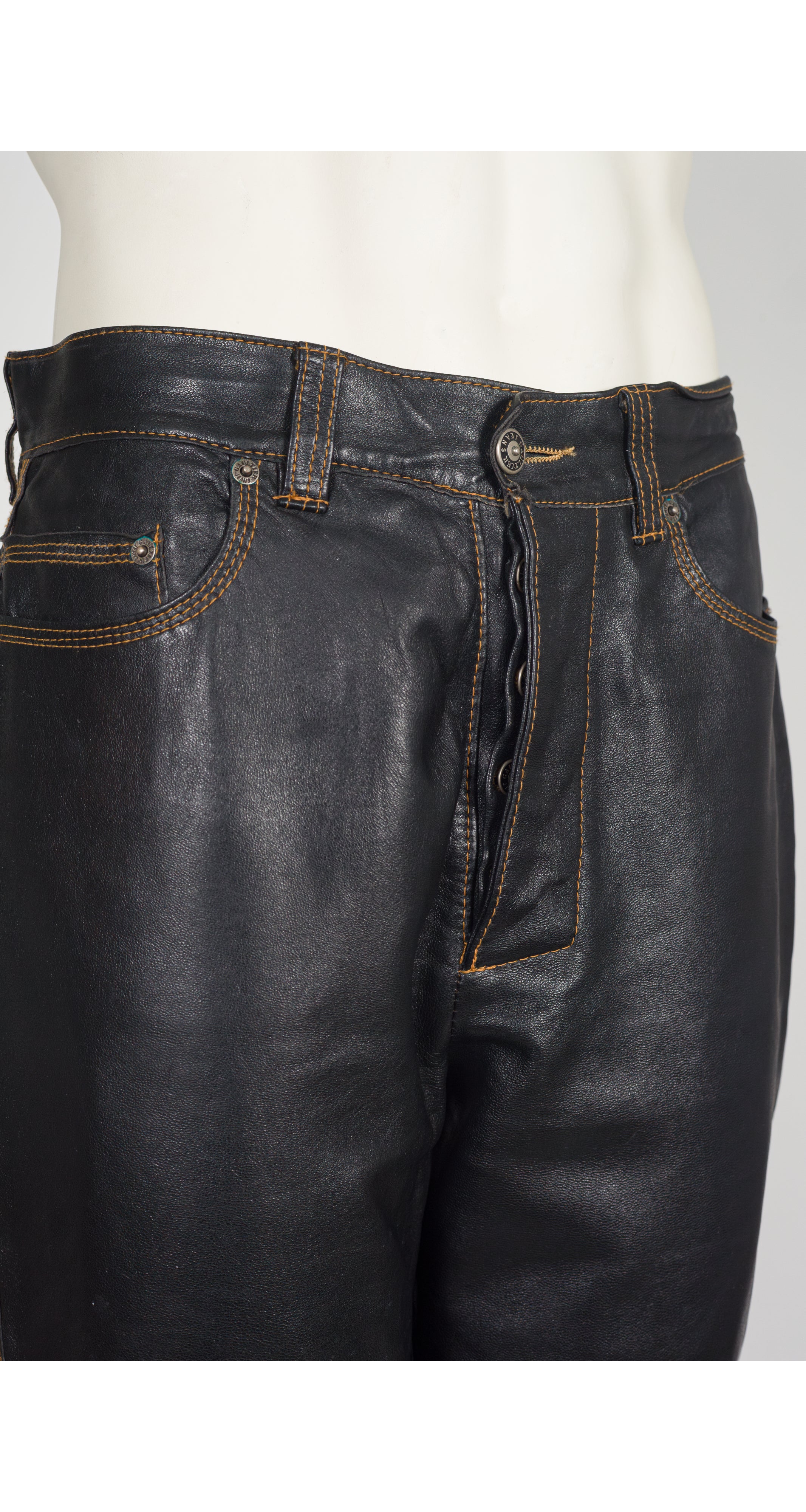 1990s Men's Black Leather Sheepskin Jacket & Pant Set