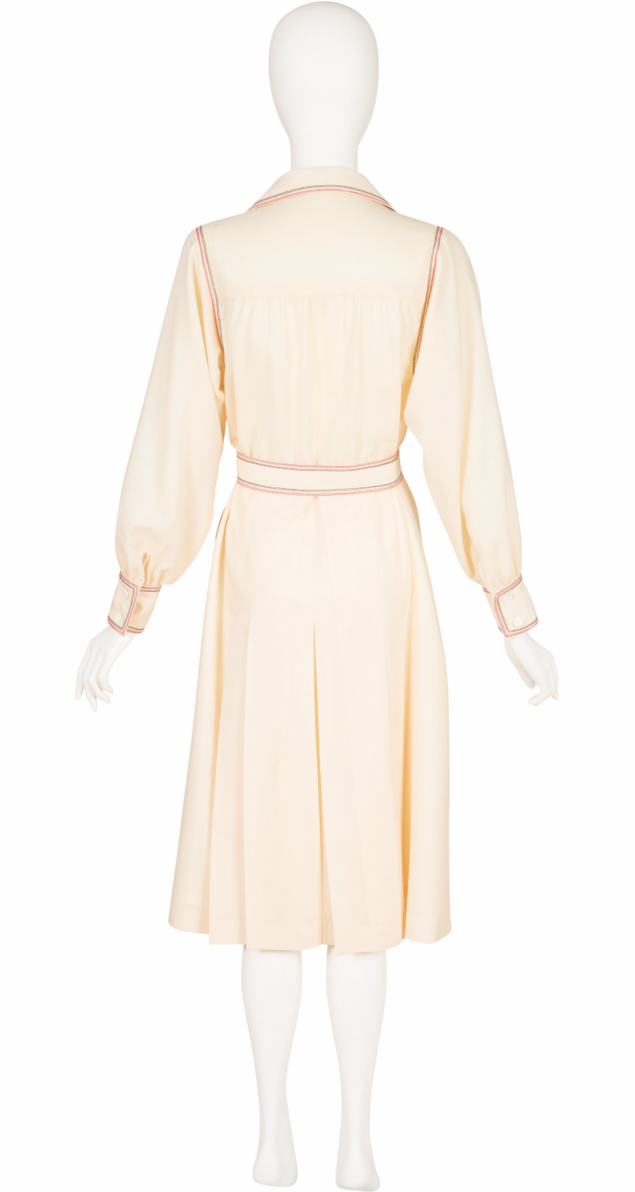 1976-77 F/W Contrast Stitch Cream Wool Collared Dress