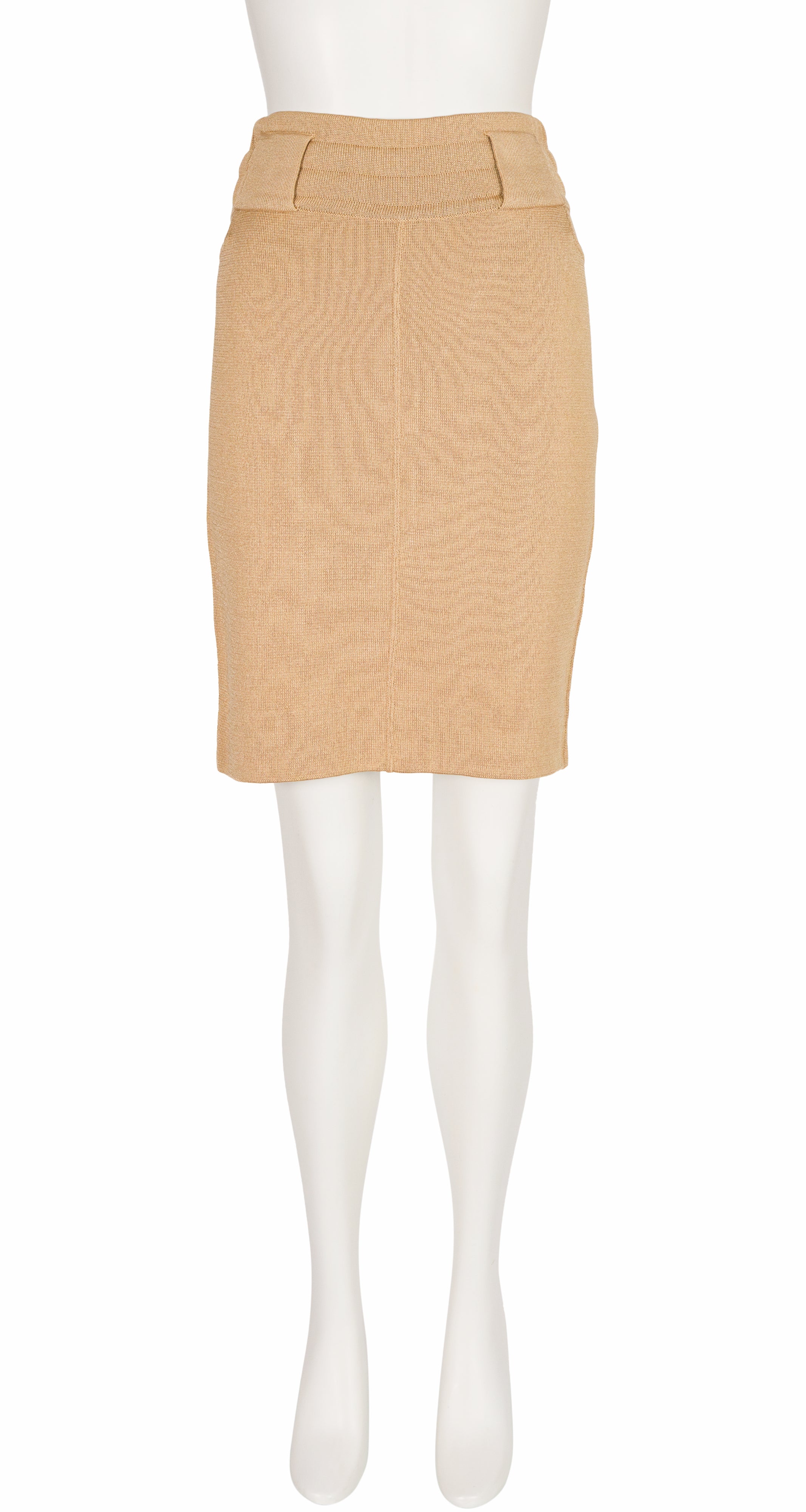 1985 S/S Beige Cotton Knit Bodycon Pencil Skirt