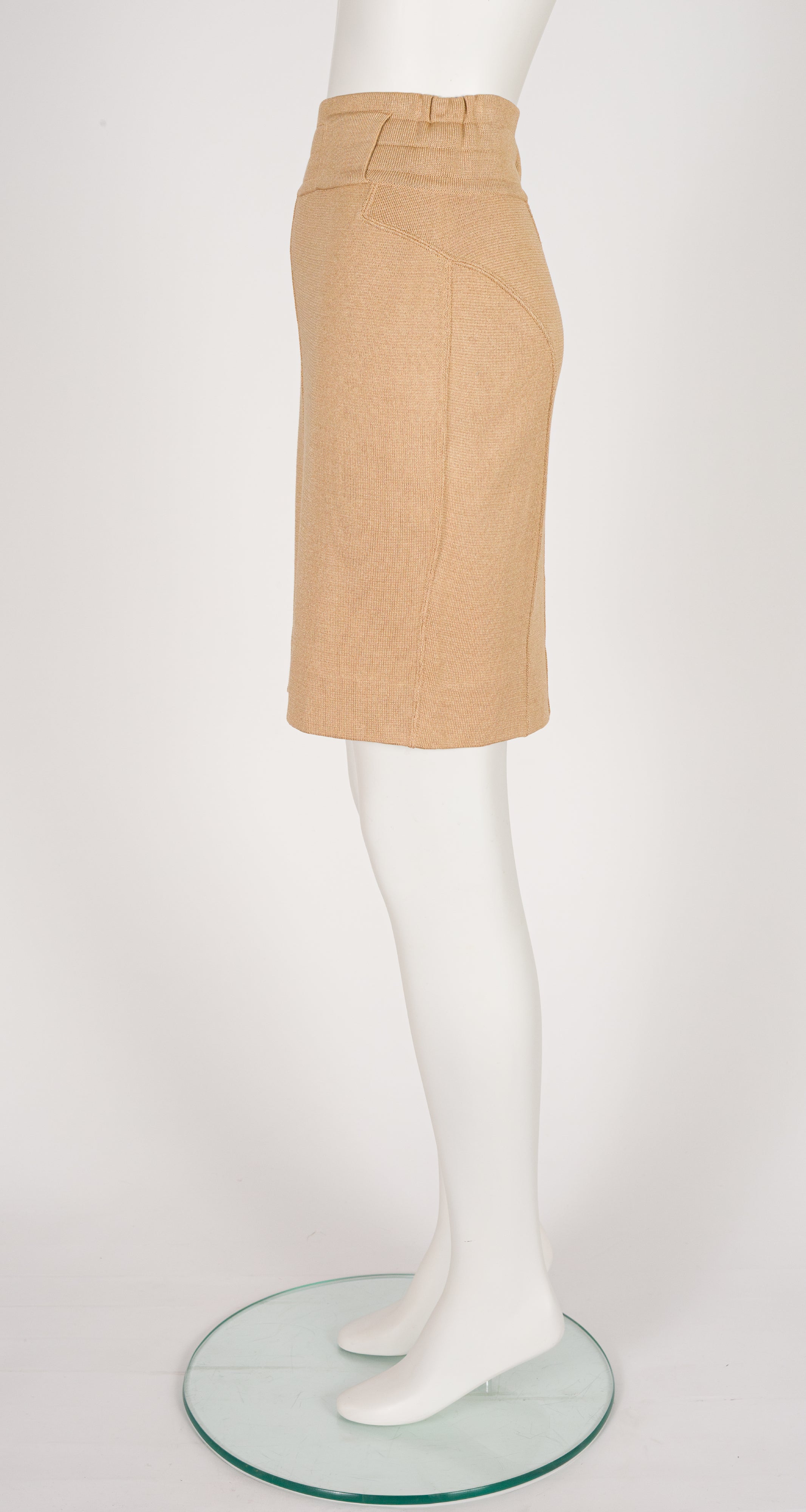 1985 S/S Beige Cotton Knit Bodycon Pencil Skirt
