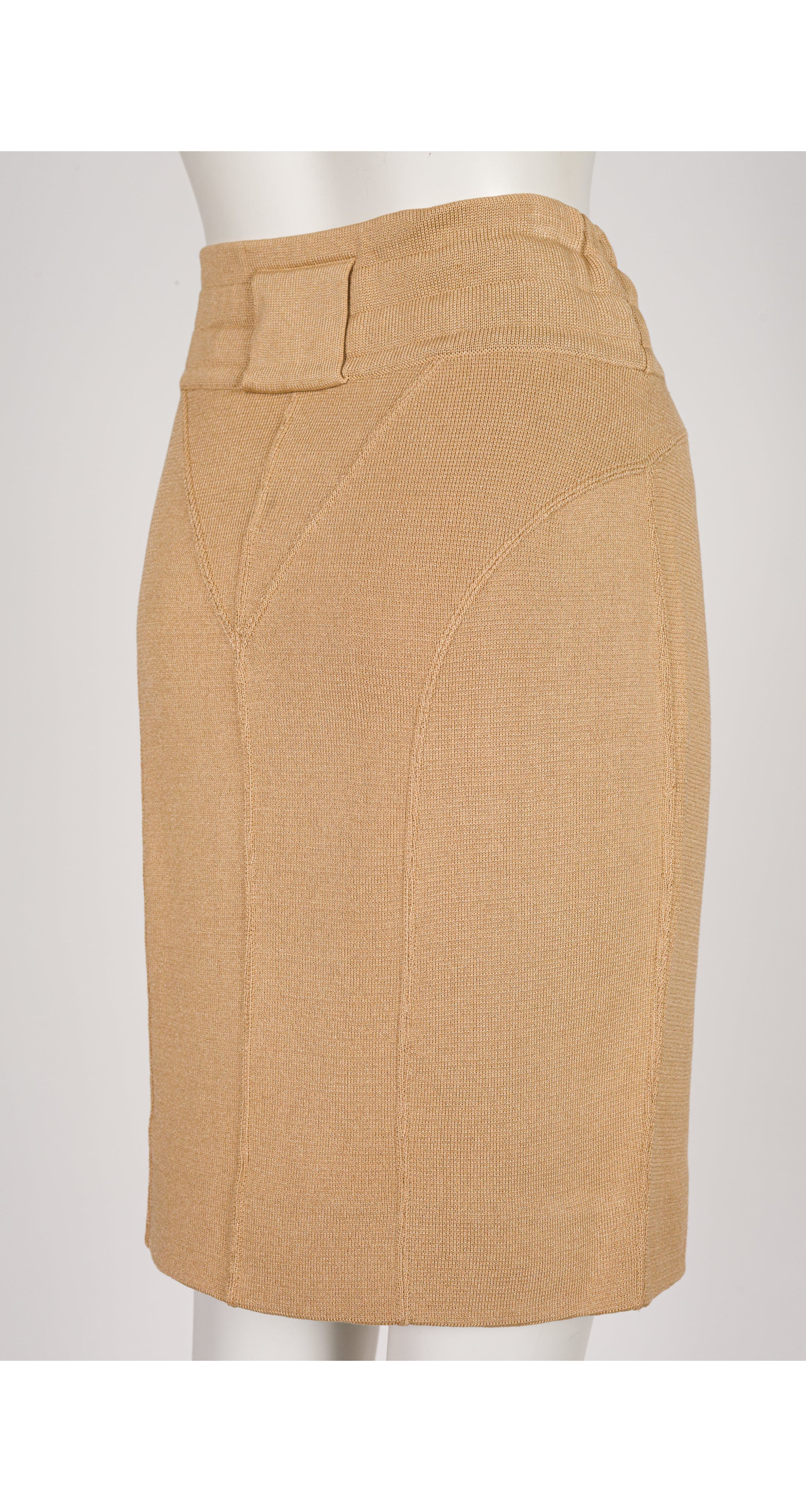 1985 S/S Beige Cotton Knit Bodycon Pencil Skirt