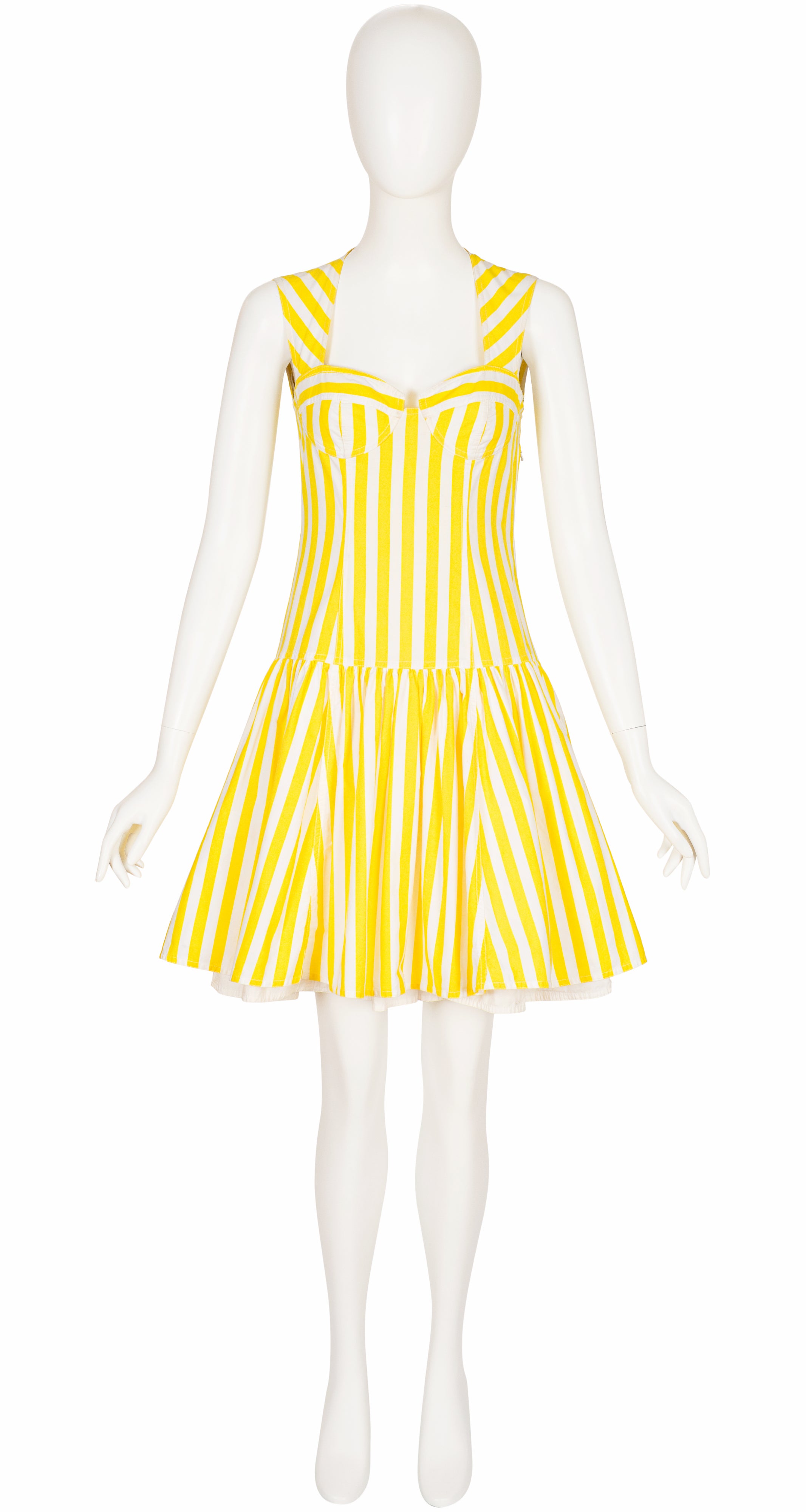 1988 S/S Yellow Striped Cotton Drop Waist Bustier Dress
