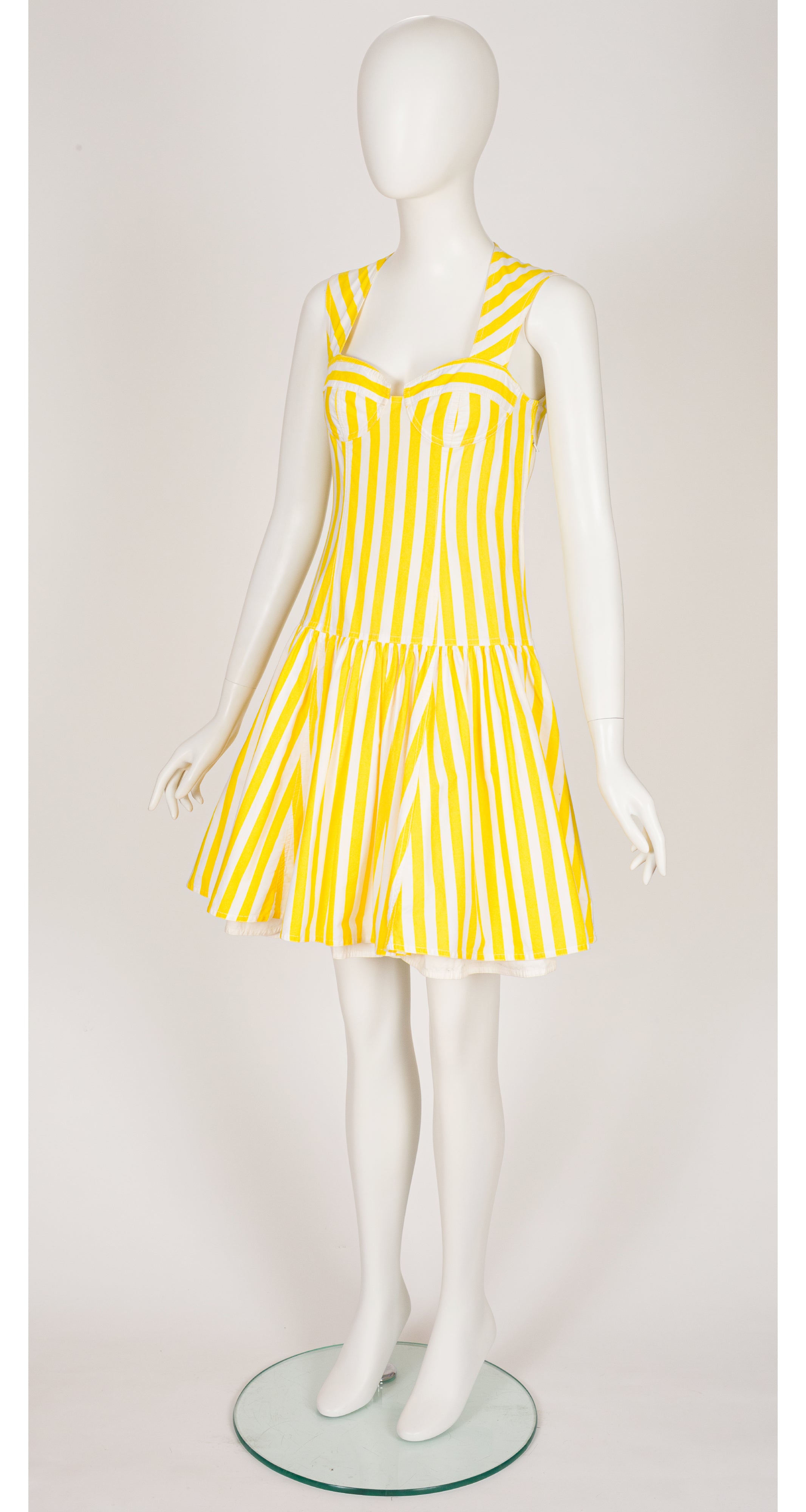 1988 S/S Yellow Striped Cotton Drop Waist Bustier Dress