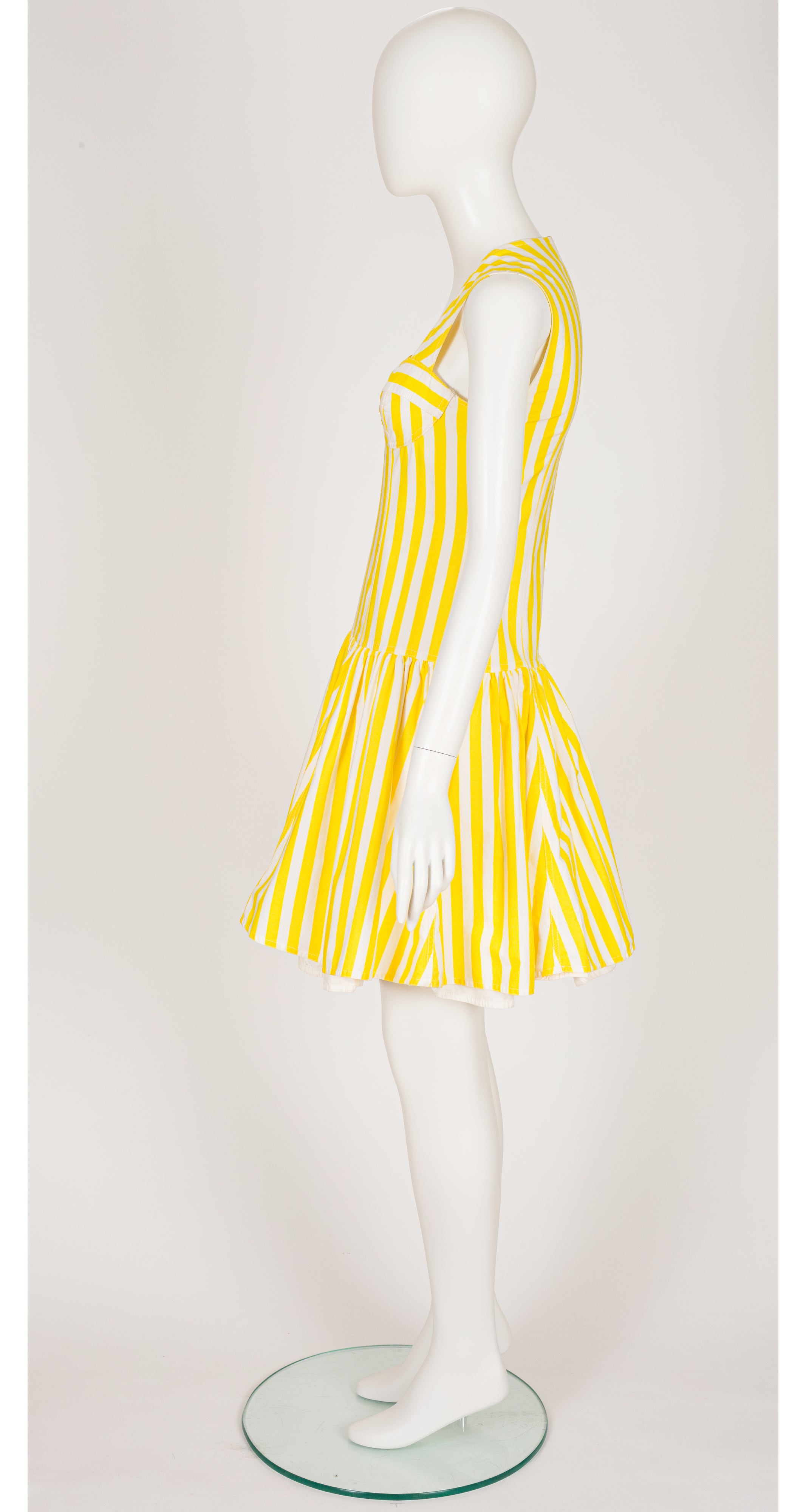 1988 S/S Yellow Striped Cotton Drop Waist Bustier Dress