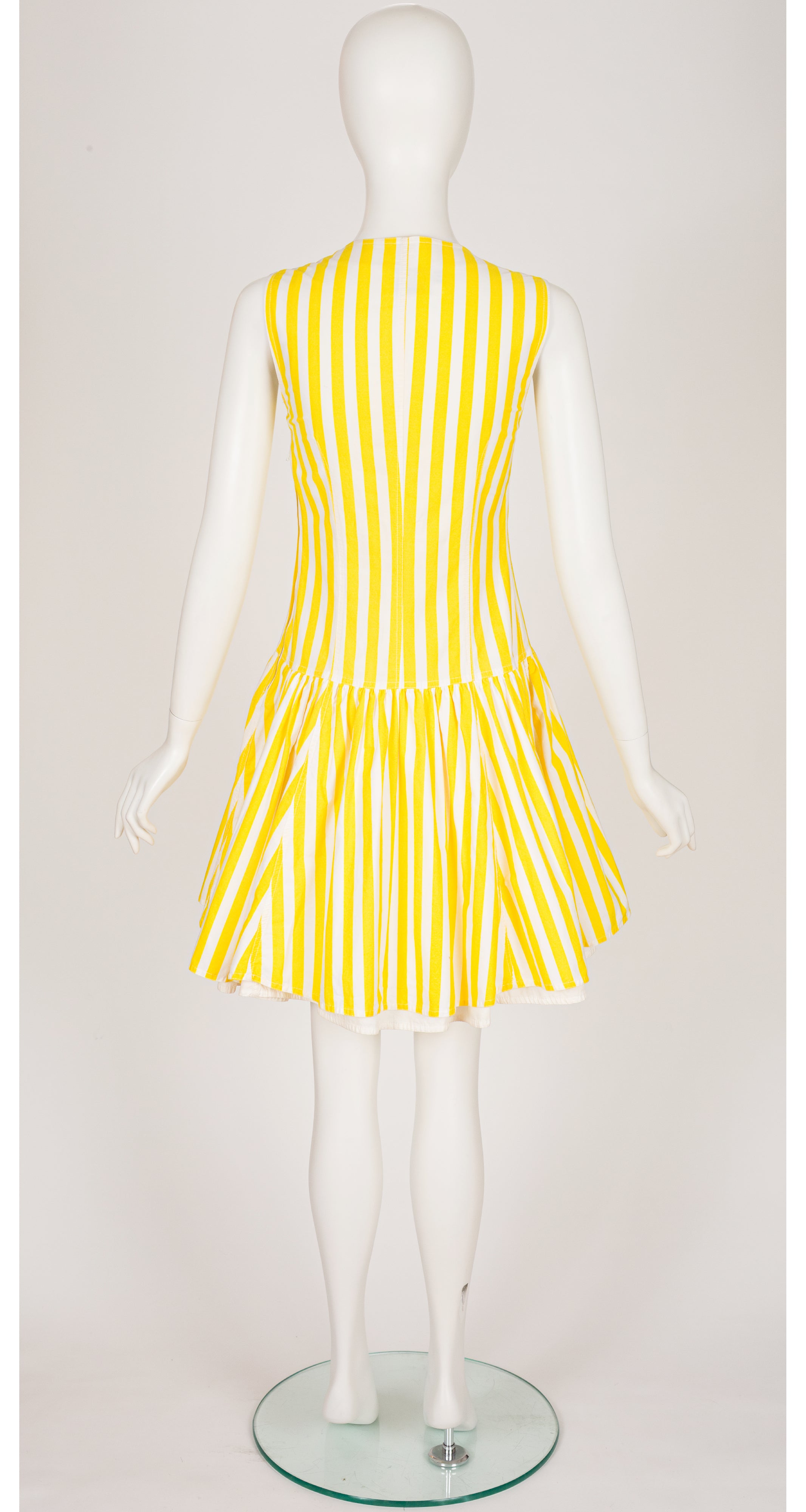 1988 S/S Yellow Striped Cotton Drop Waist Bustier Dress