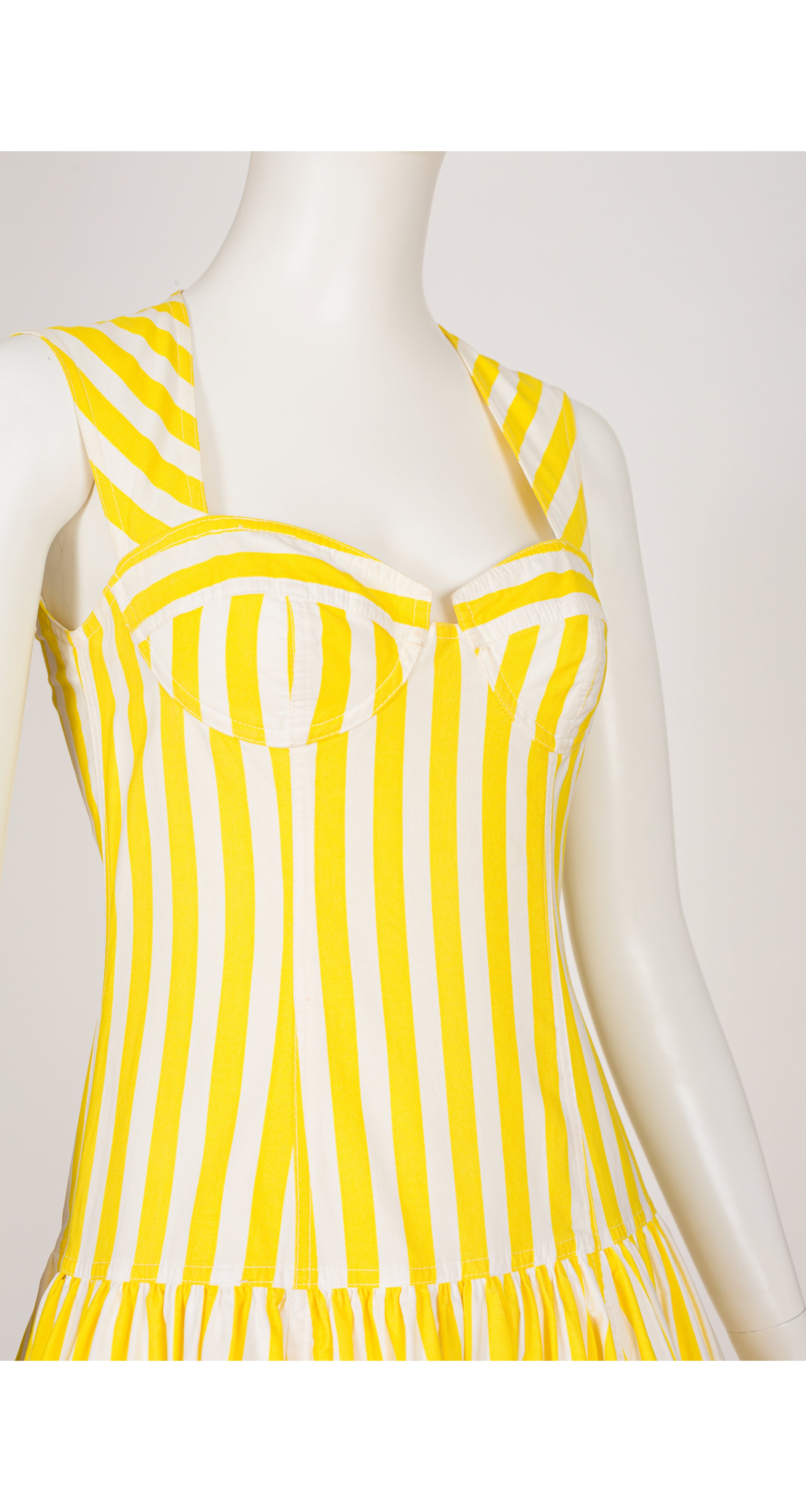 1988 S/S Yellow Striped Cotton Drop Waist Bustier Dress