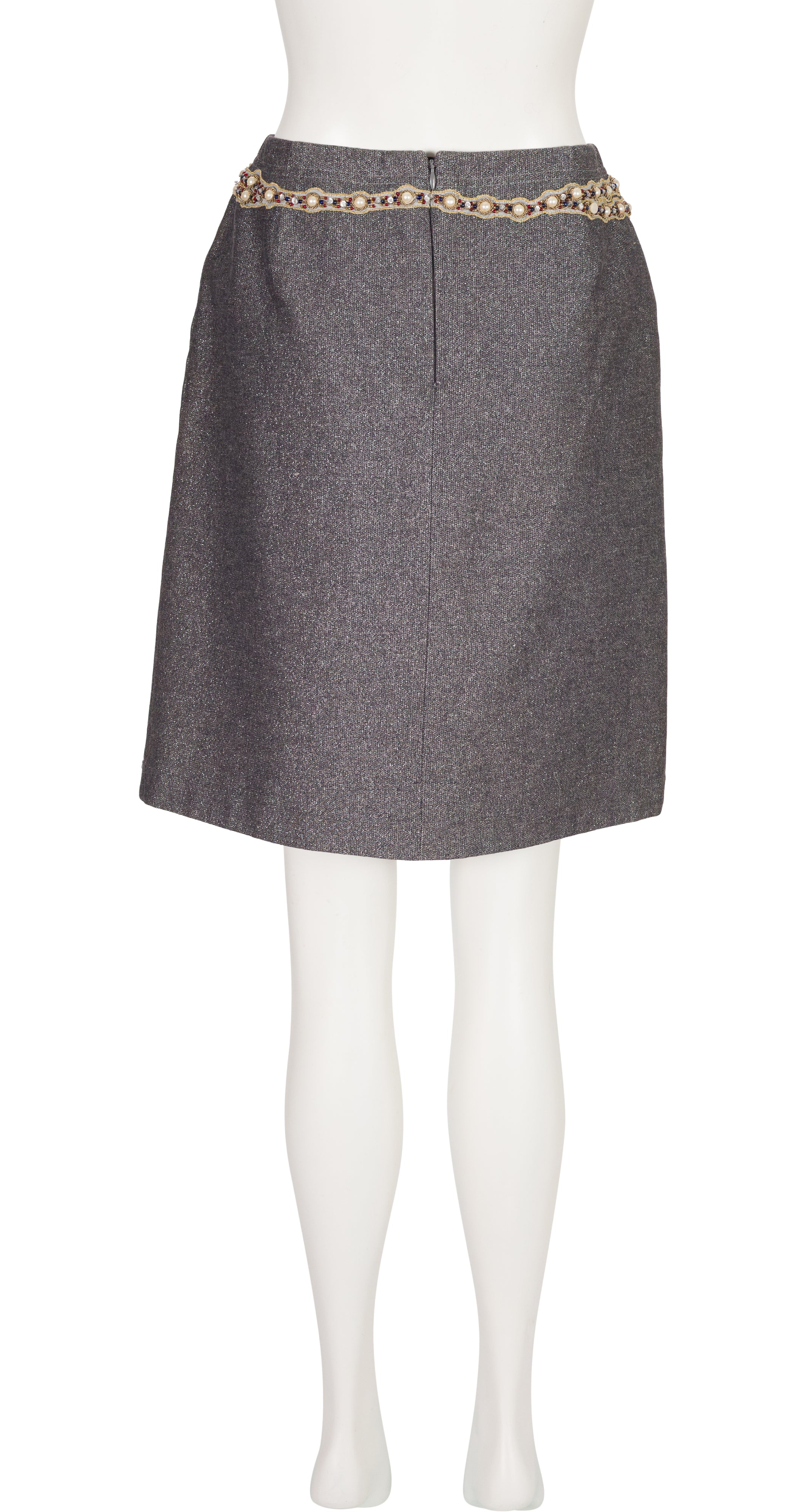 2000s Gripoix Trompe L'Oeil Silver Cotton Skirt