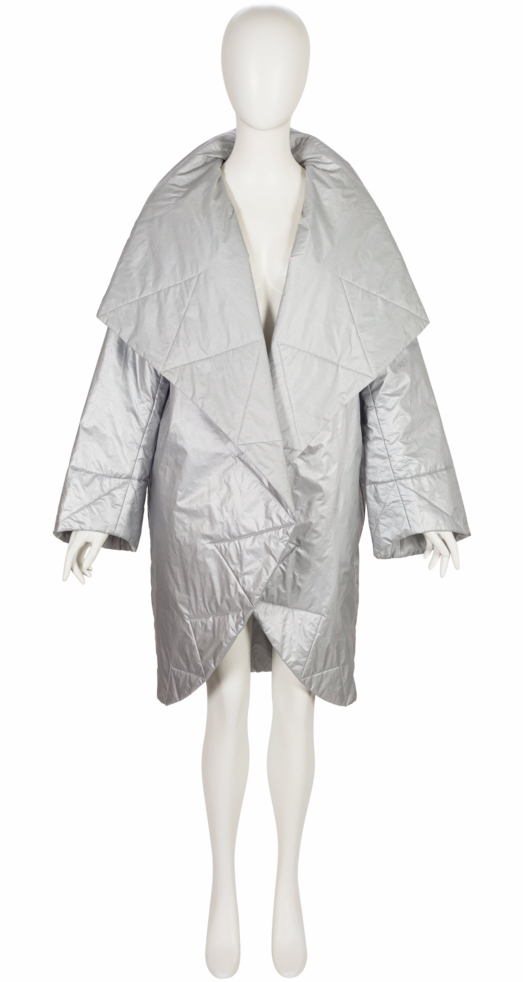 1990s Silver Nylon Shawl Collar Sleeping Bag Coat