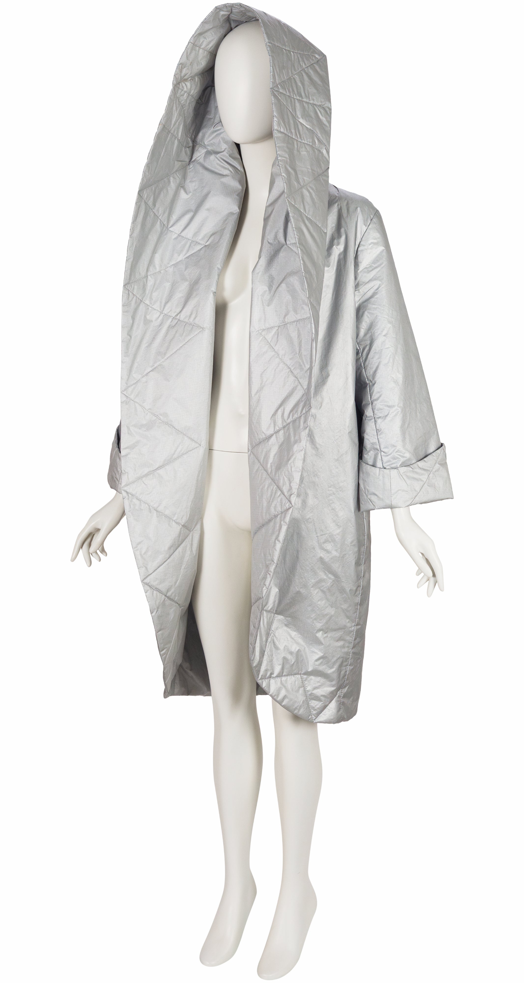 1990s Silver Nylon Shawl Collar Sleeping Bag Coat