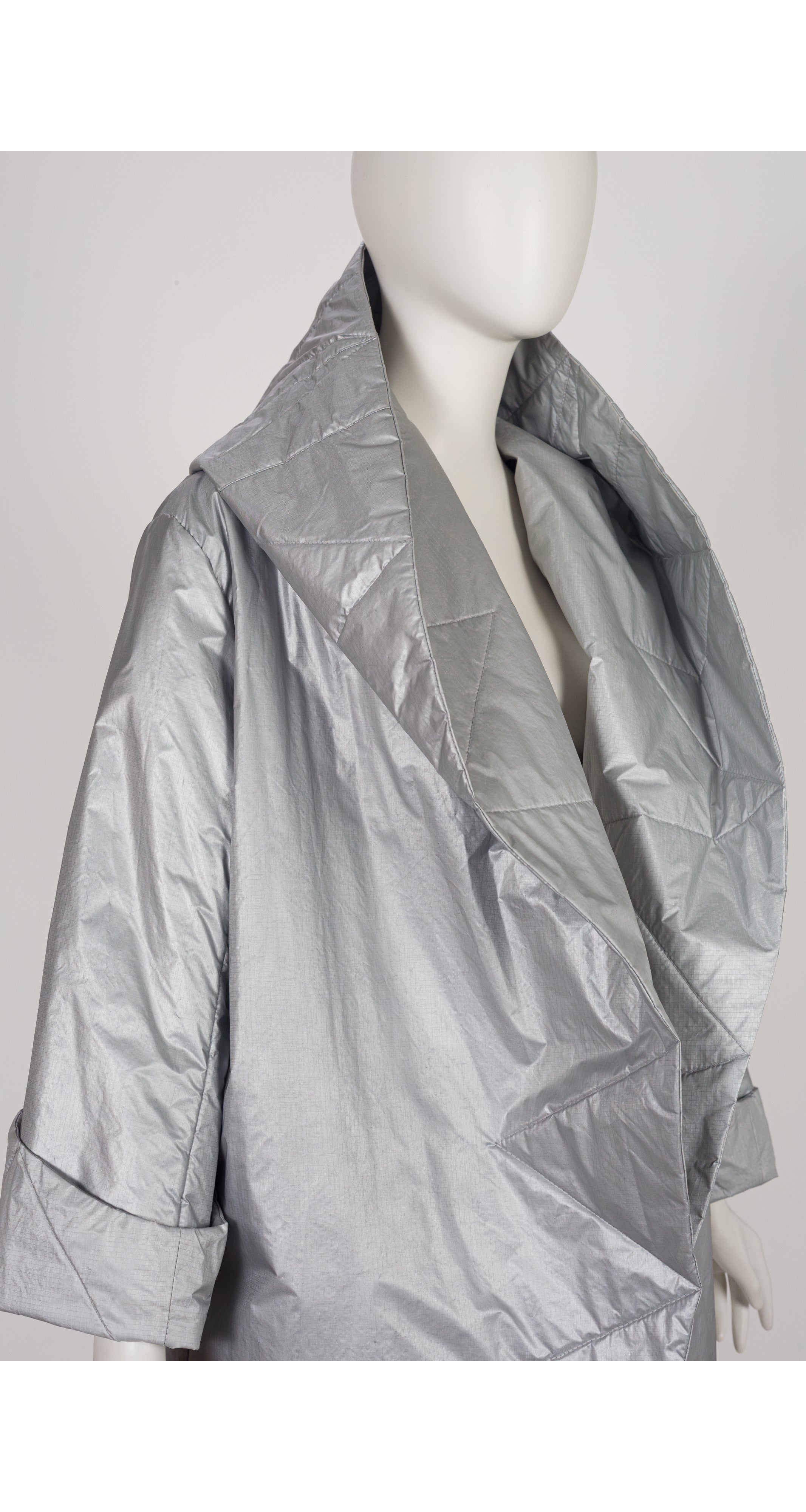 1990s Silver Nylon Shawl Collar Sleeping Bag Coat
