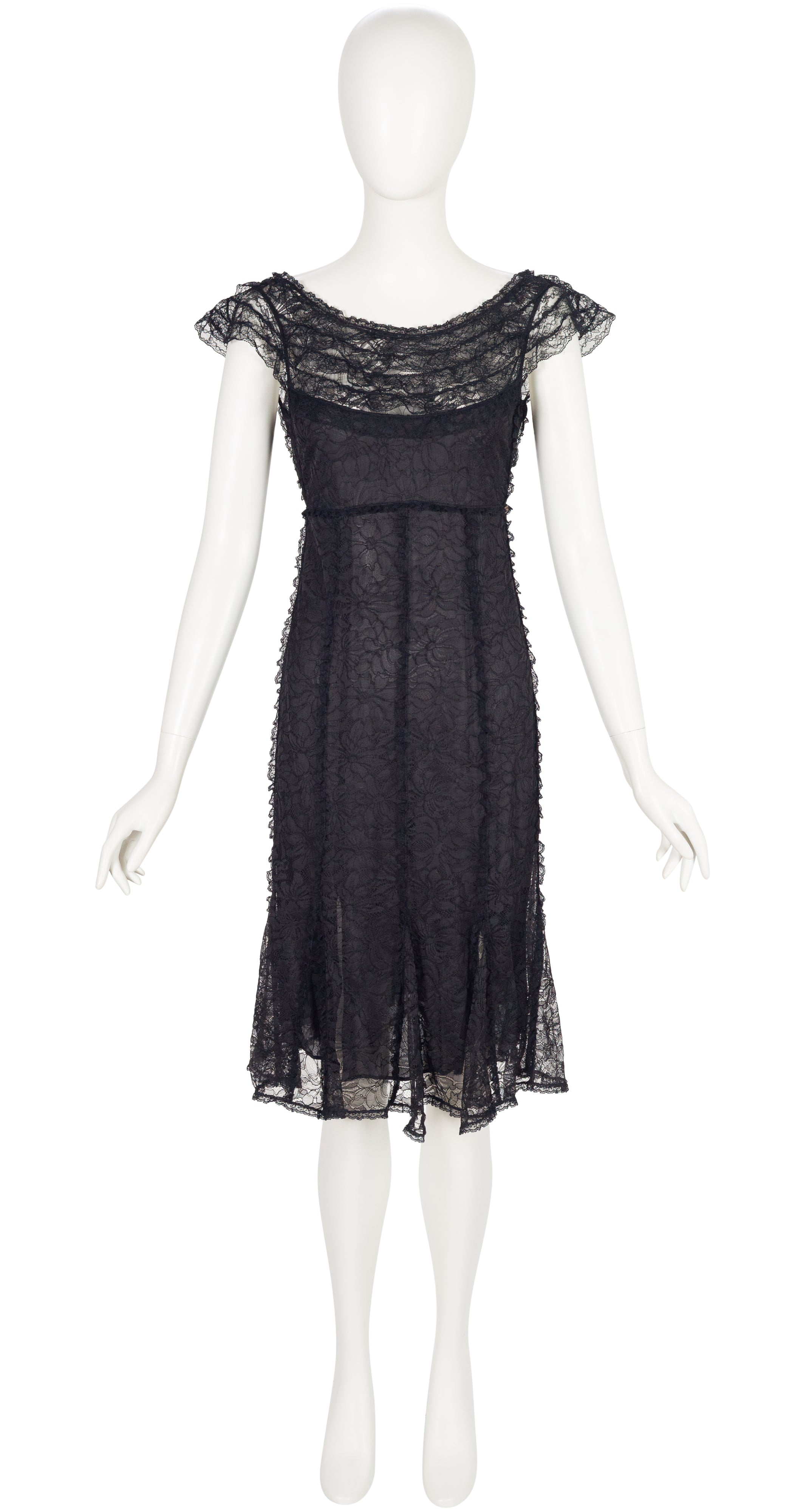 2006-07 F/W Black Chantilly Lace Ruffle Trim Dress