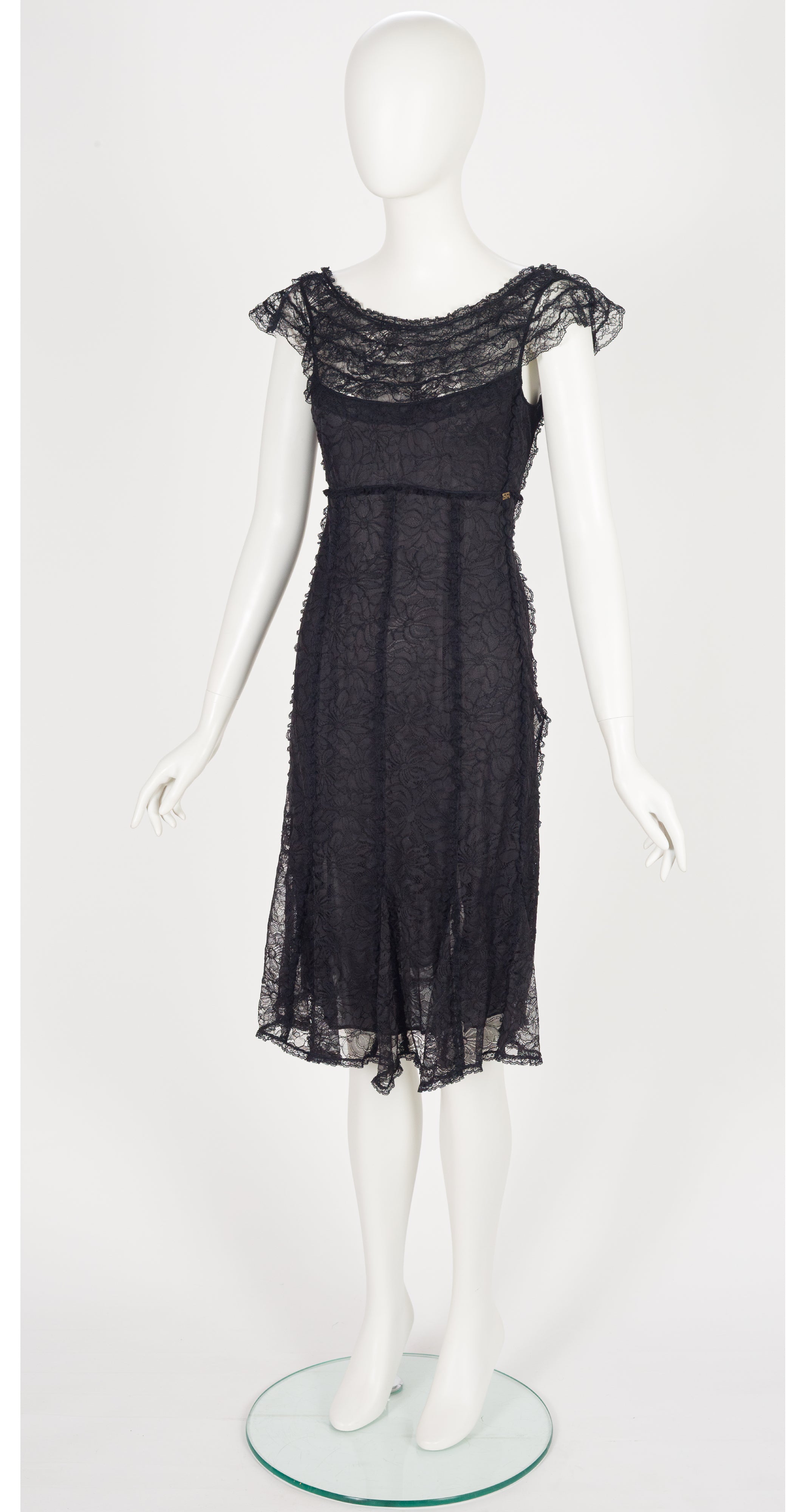 2006-07 F/W Black Chantilly Lace Ruffle Trim Dress