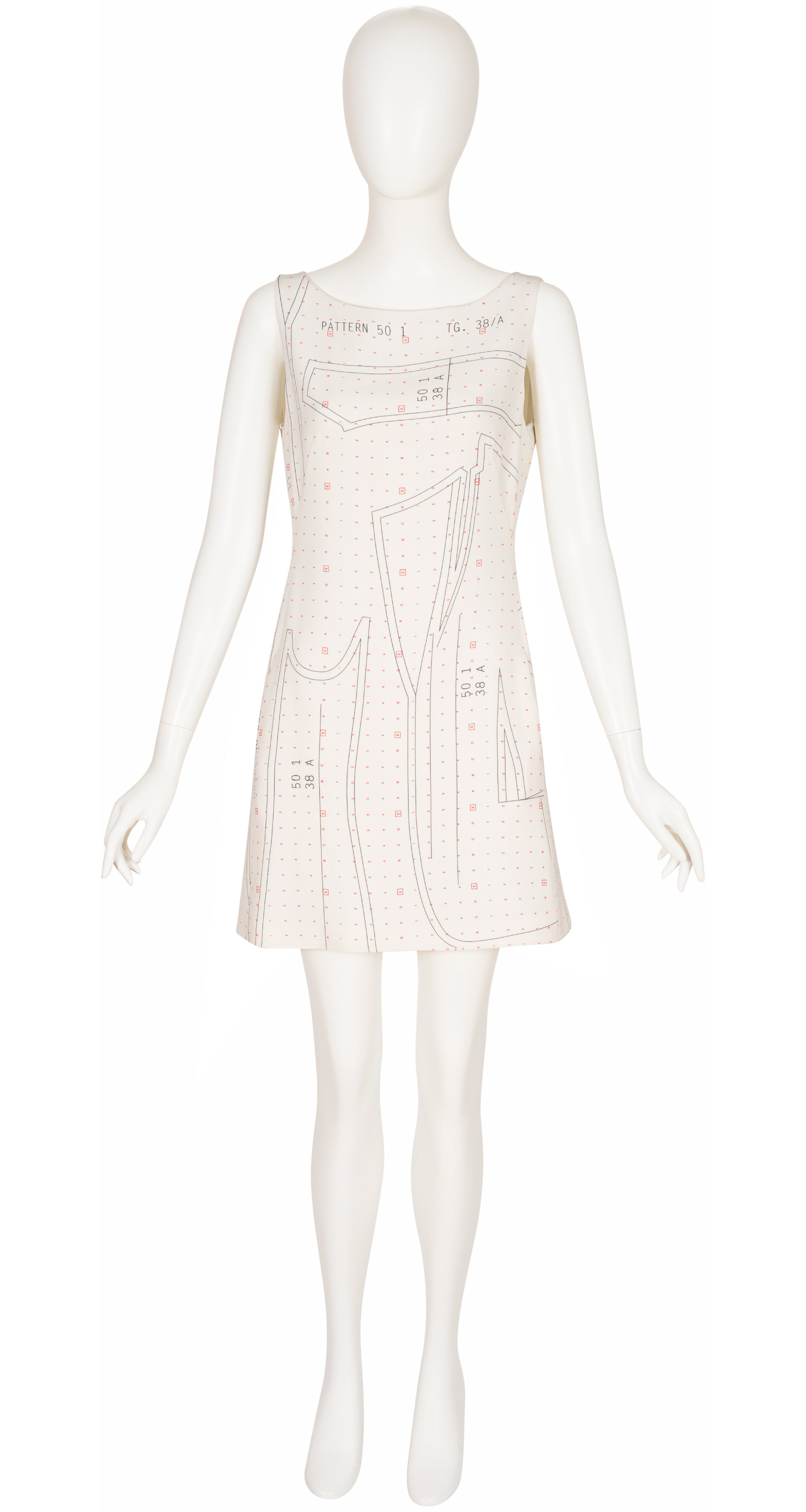 NWT Sewing Pattern Novelty Print Cream Crepe Mini Dress