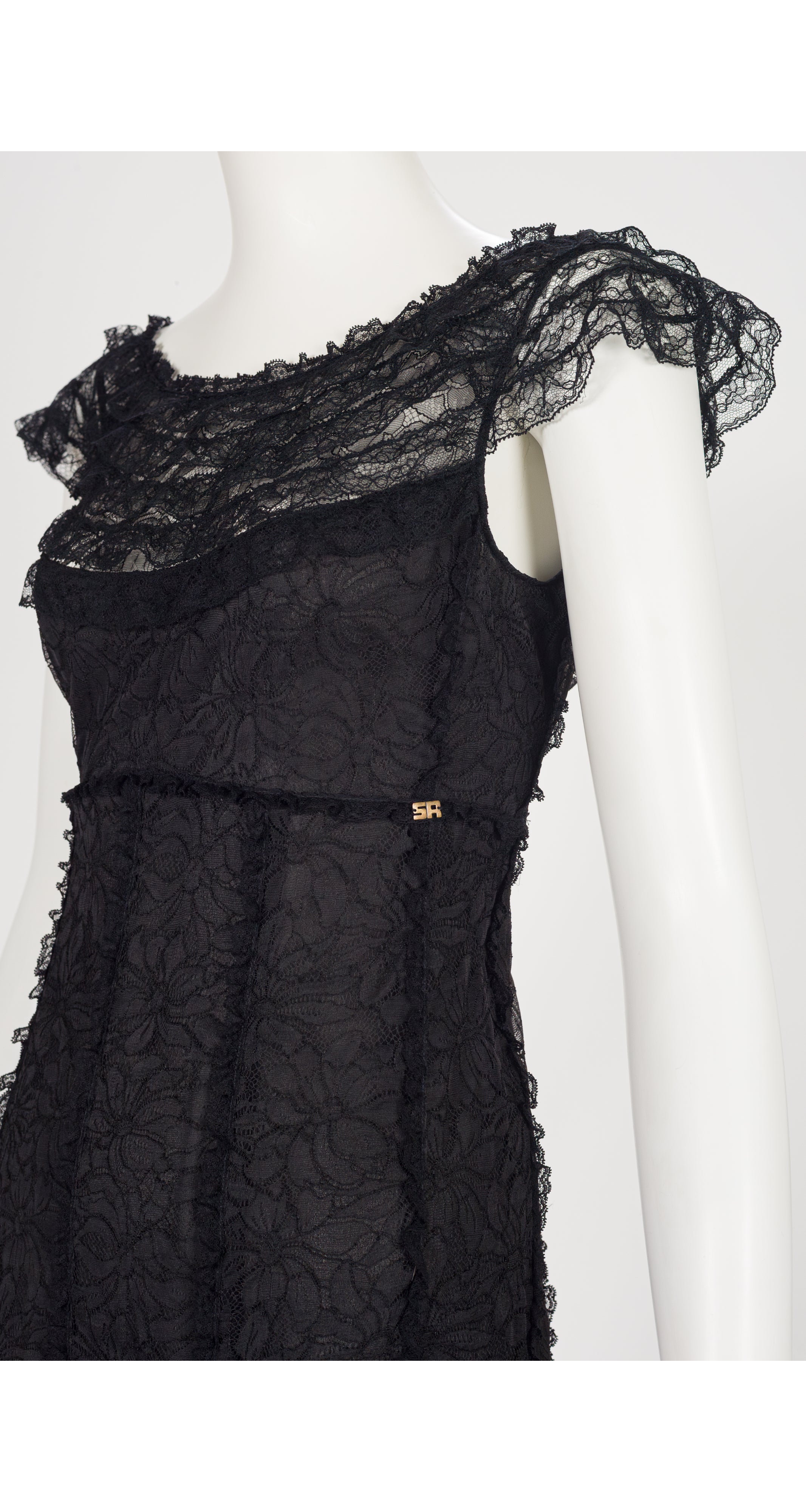 2006-07 F/W Black Chantilly Lace Ruffle Trim Dress