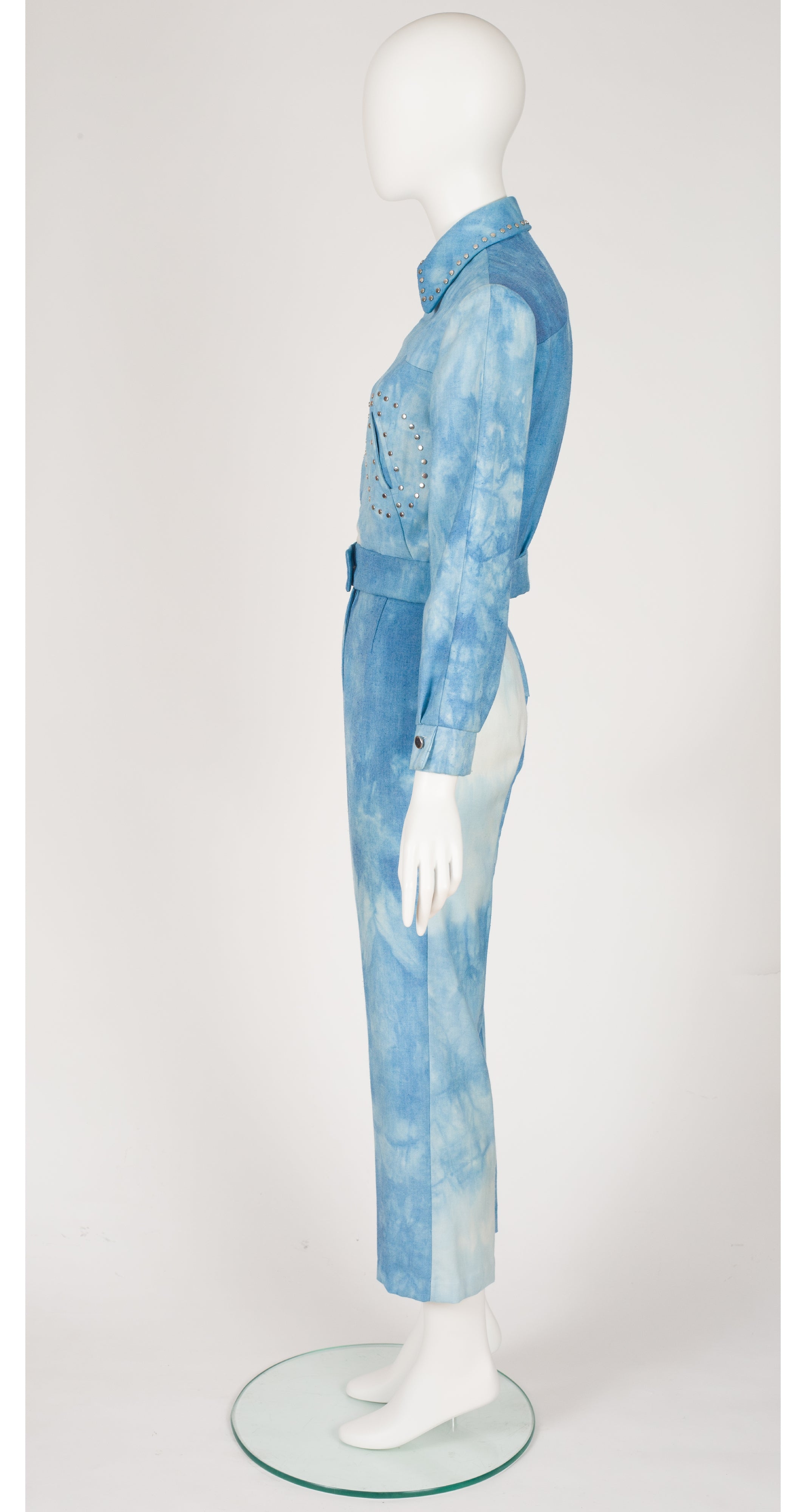 1970s Tie-Dye Denim Studded Jacket & Pants Set