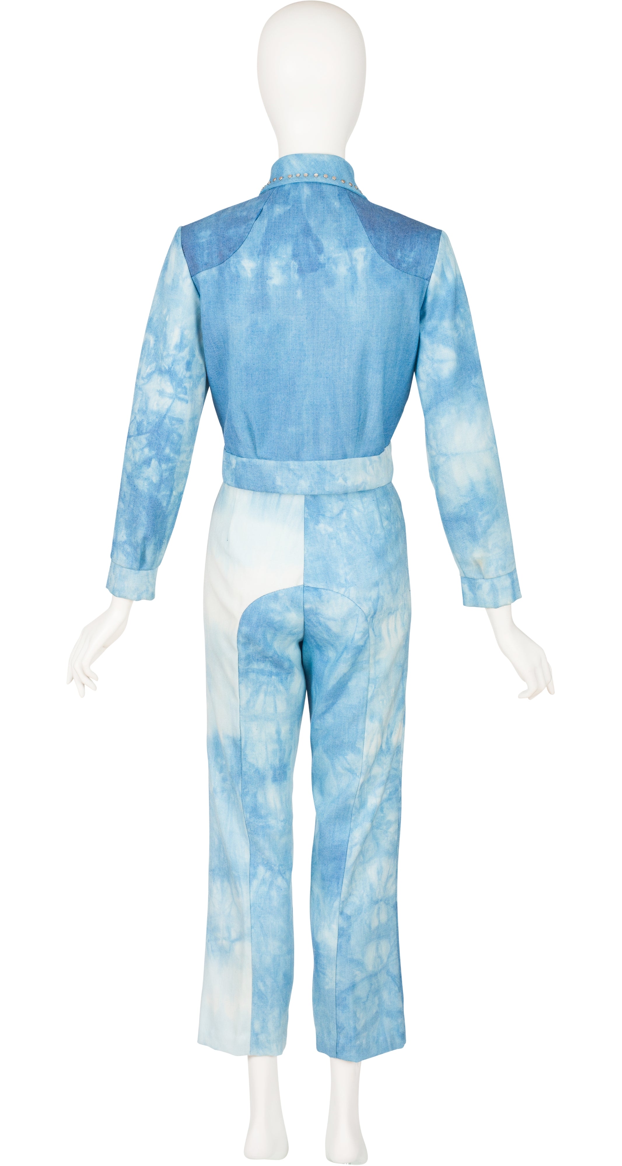 1970s Tie-Dye Denim Studded Jacket & Pants Set