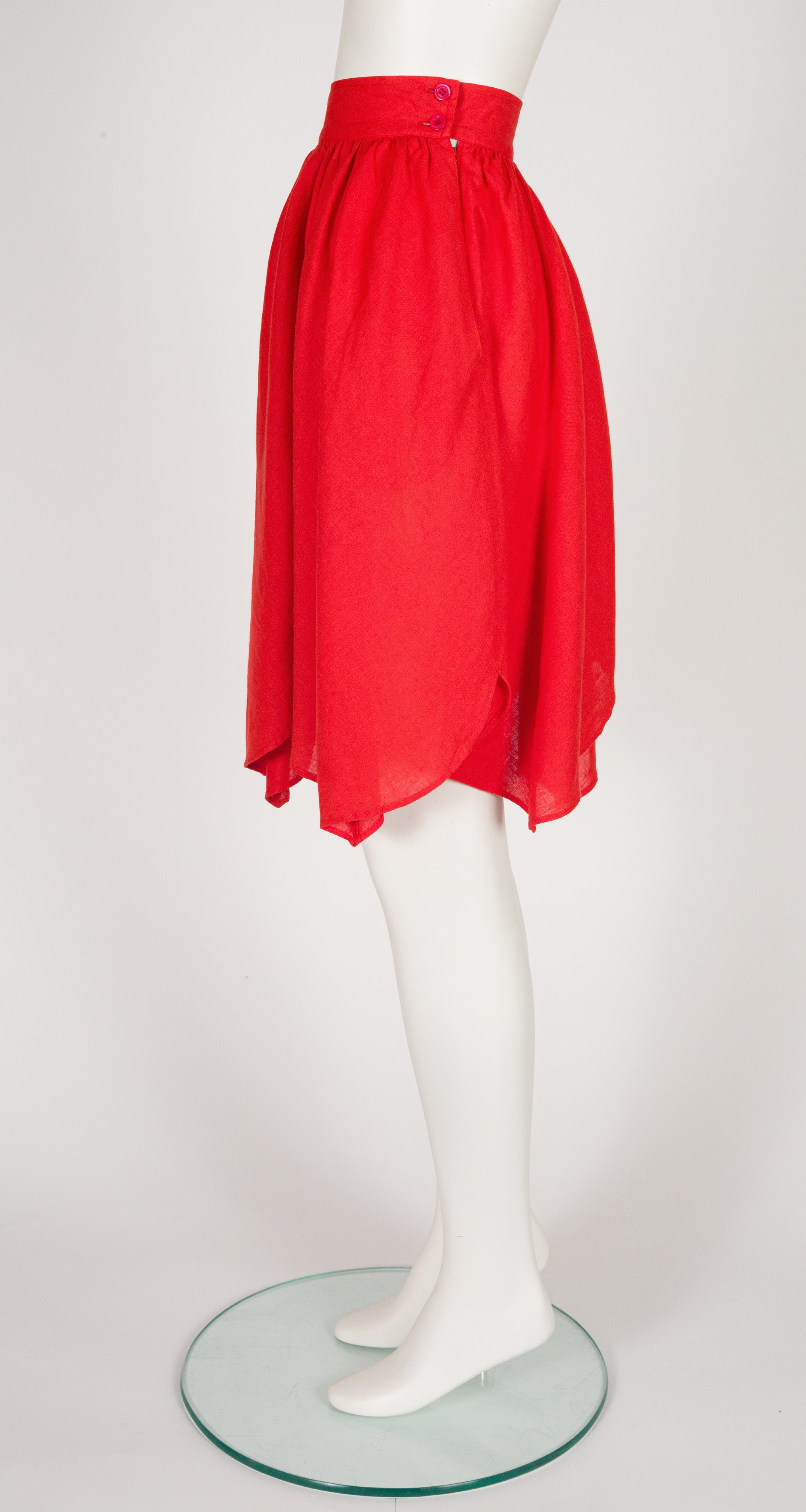 1988 S/S Red Linen Petal Hem High-Waisted Skirt