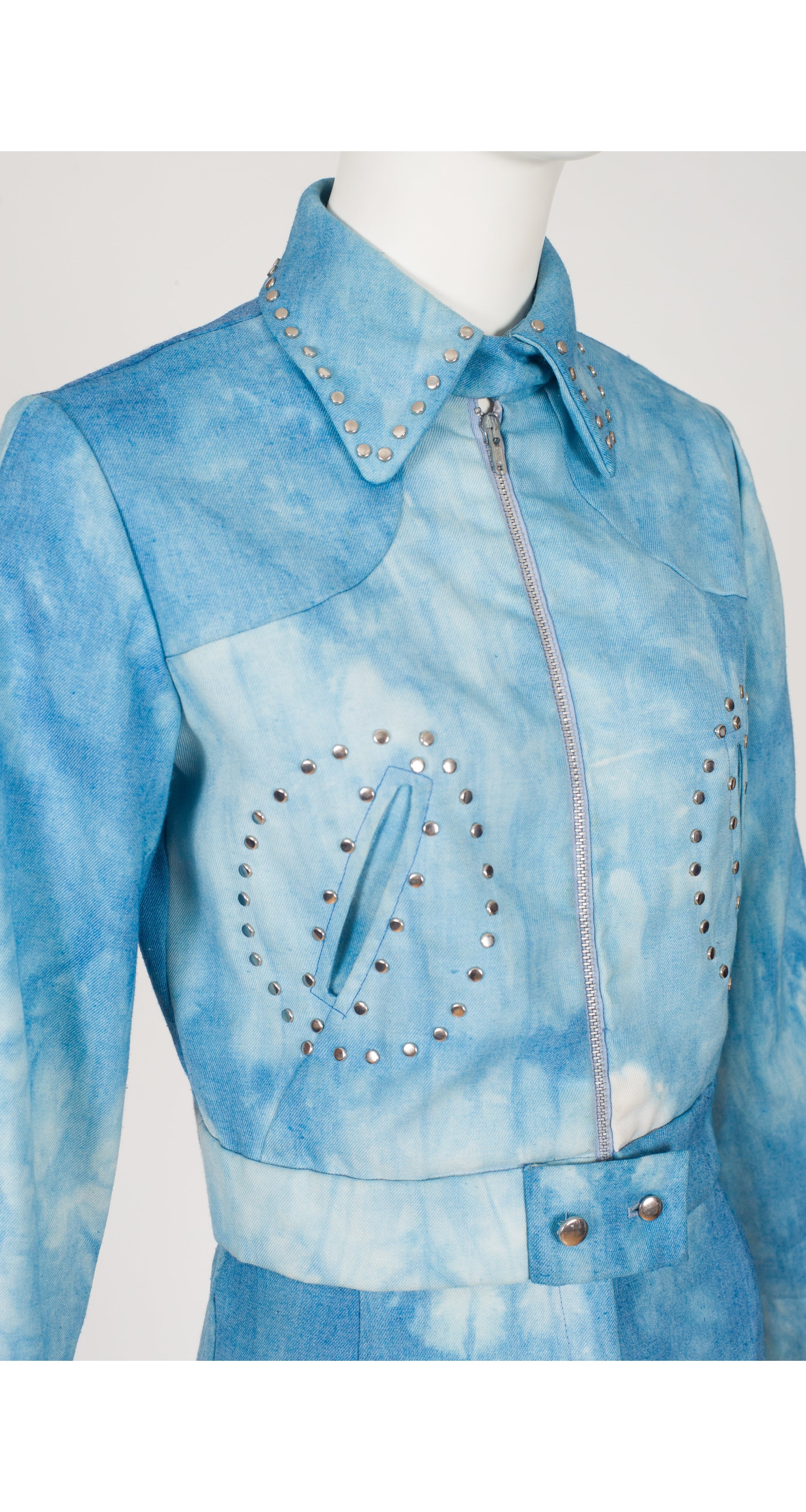 1970s Tie-Dye Denim Studded Jacket & Pants Set