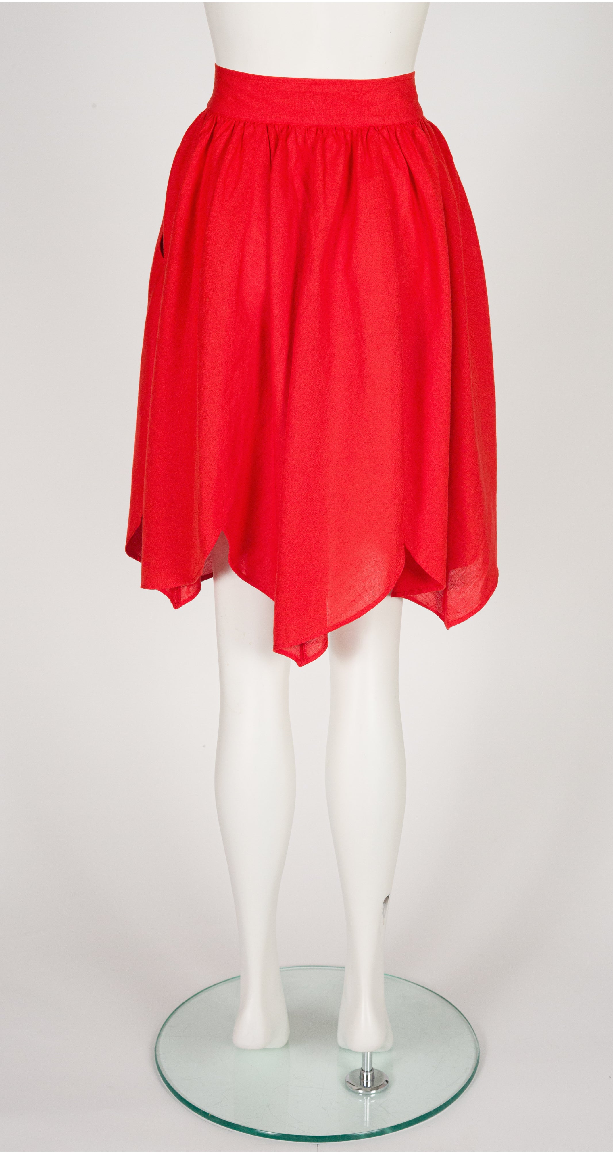 1988 S/S Red Linen Petal Hem High-Waisted Skirt